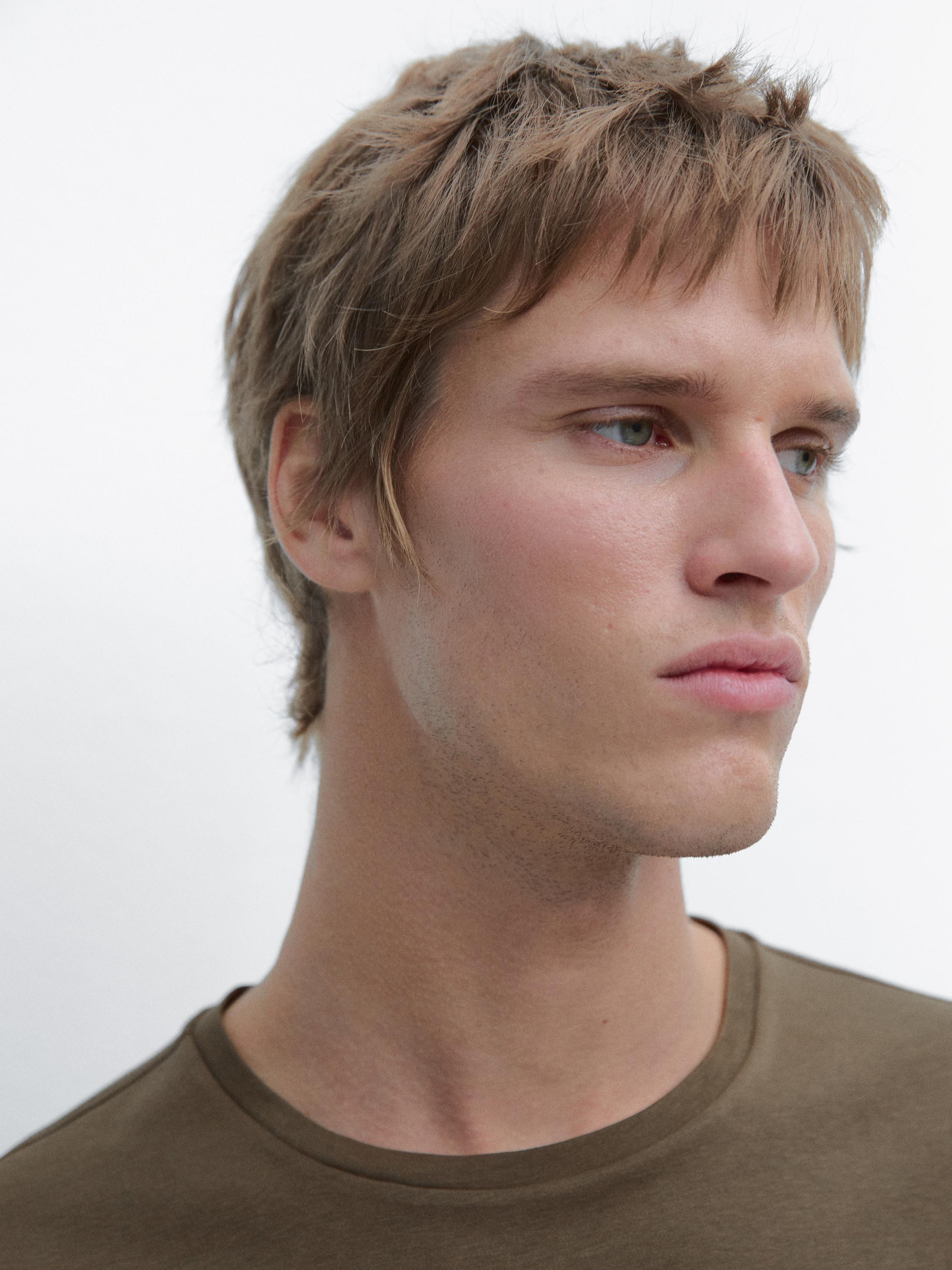 Short sleeve cotton blend T-shirt — MEDIUM KHAKI