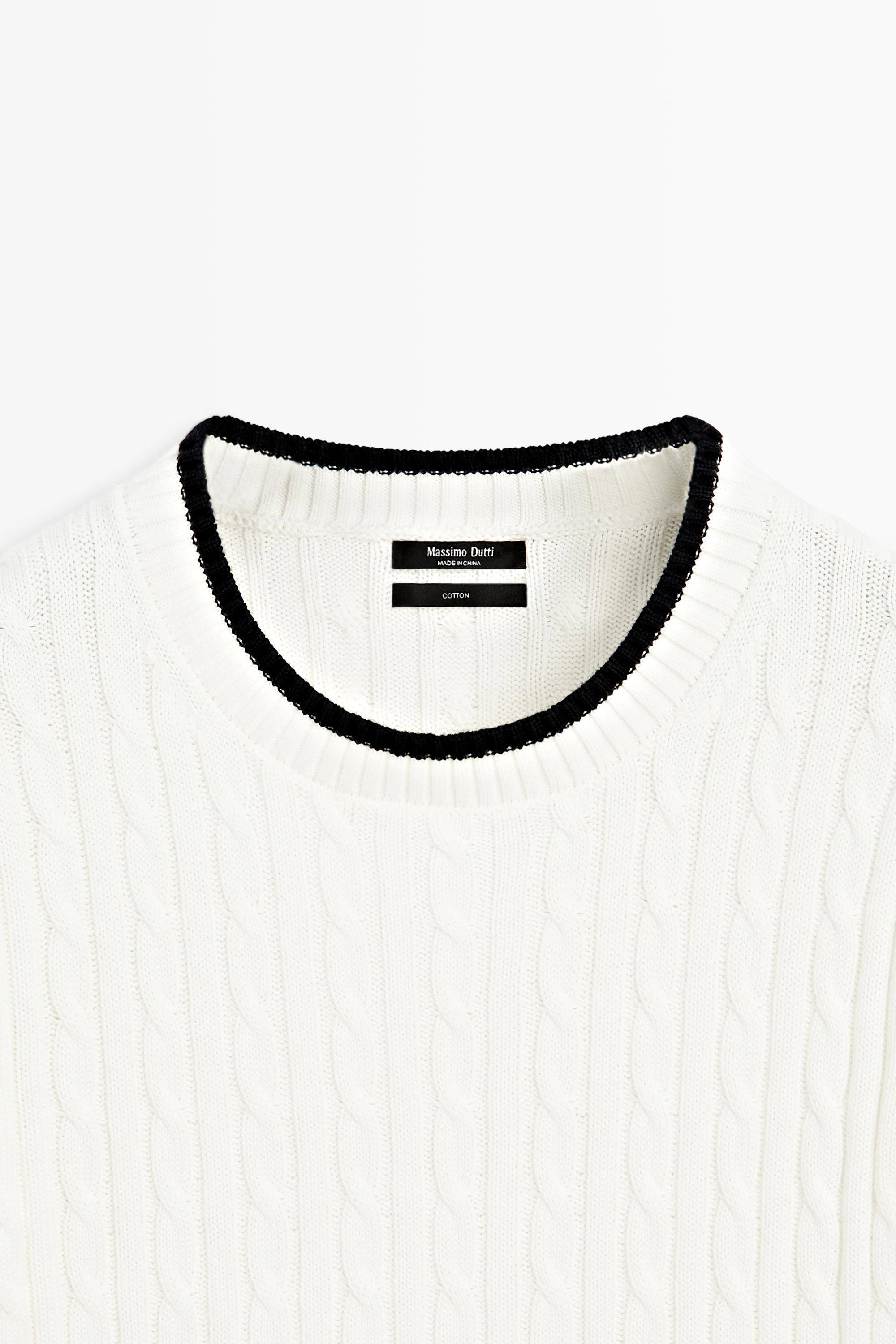 Short sleeve cable-knit sweater — WHITE
