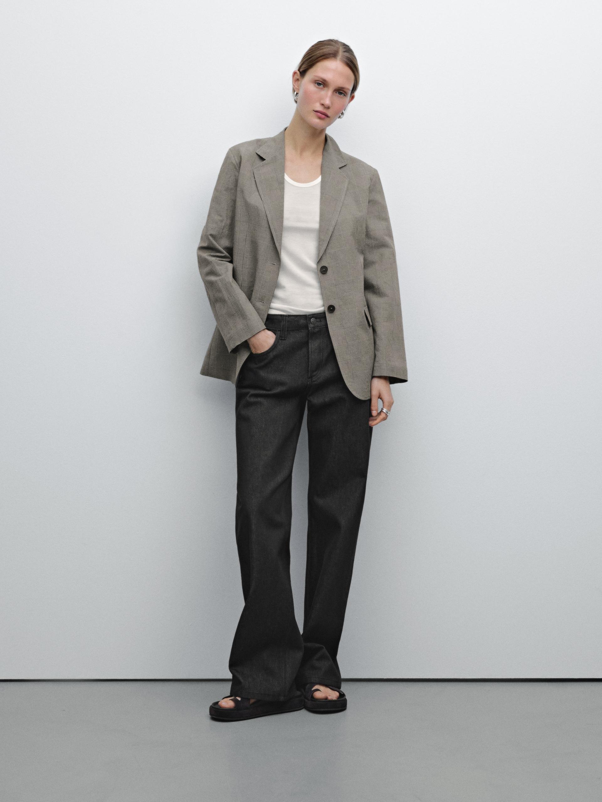 Blazer Coton À Carreaux - Beige - 34 - Massimo Dutti - Femme