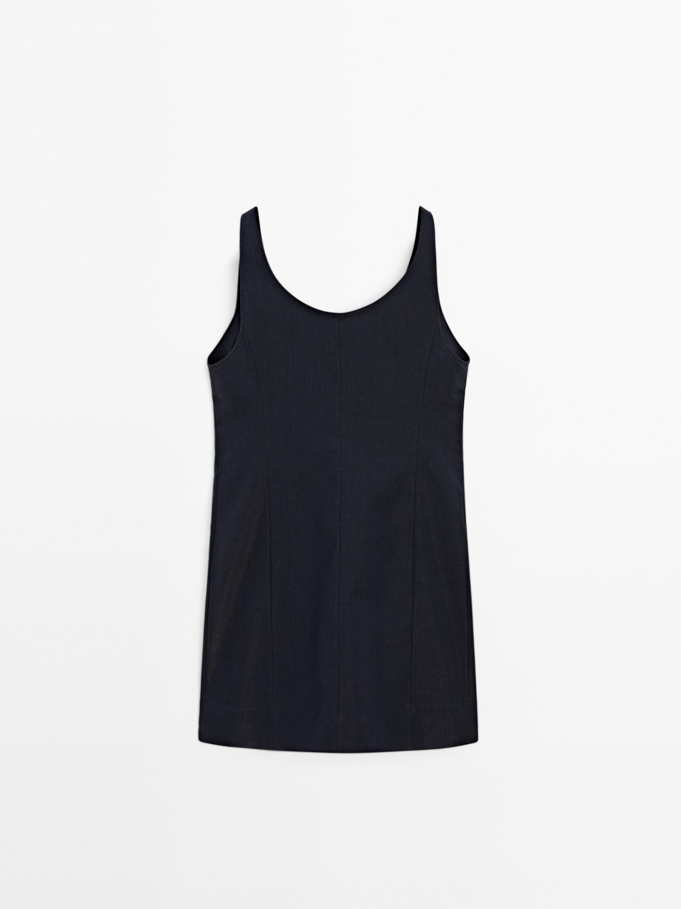 Short linen blend waistcoat dress