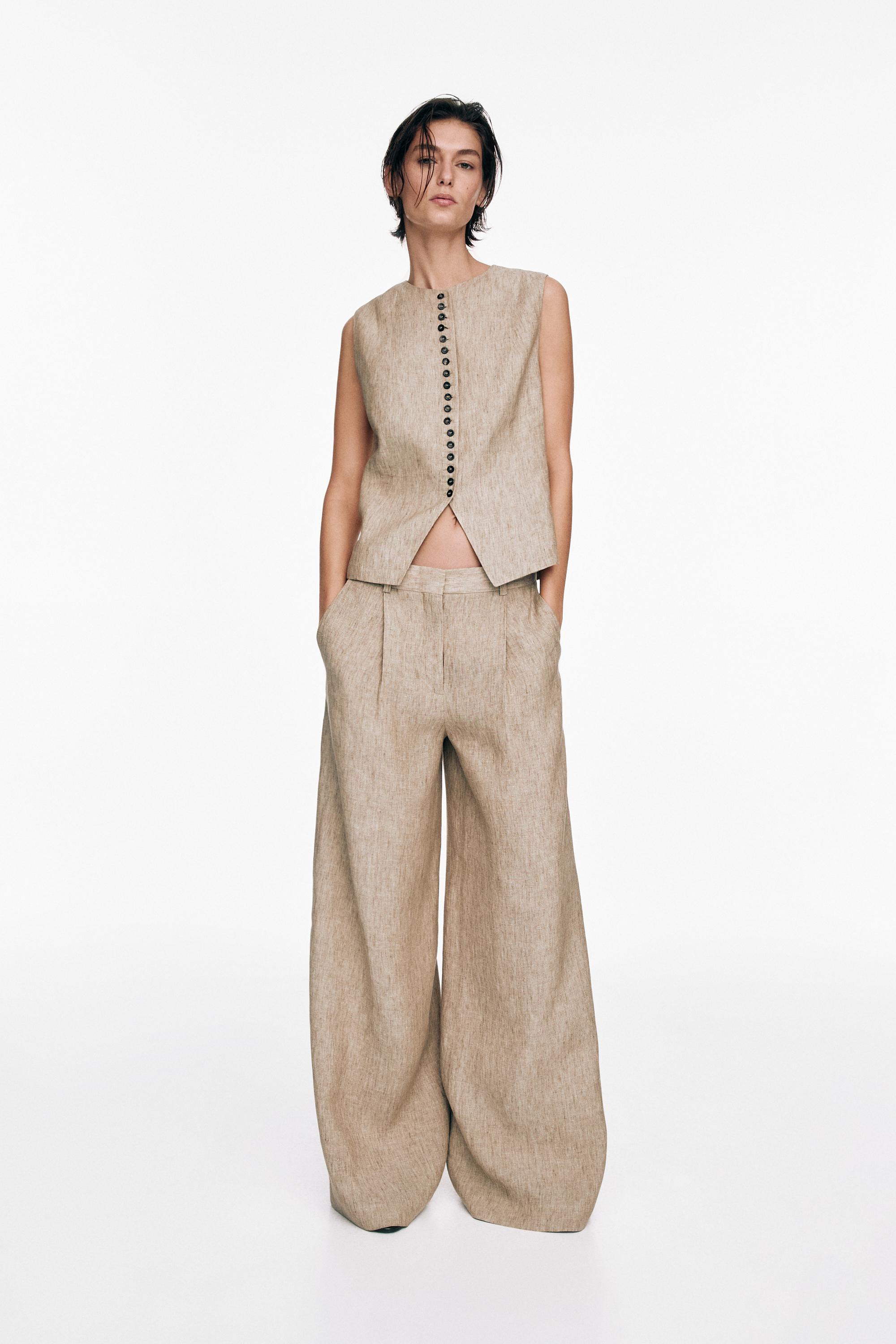 Linen melange waistcoat with buttons — BEIGE