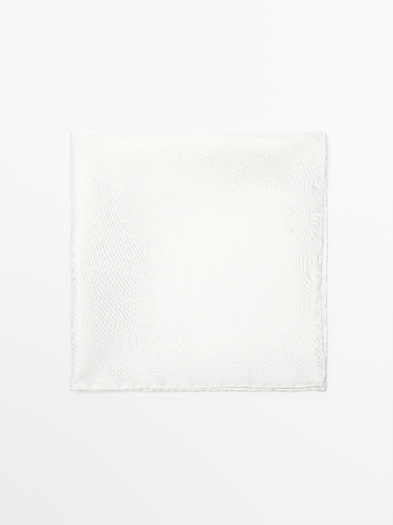 Plain 100% silk pocket square — WHITE