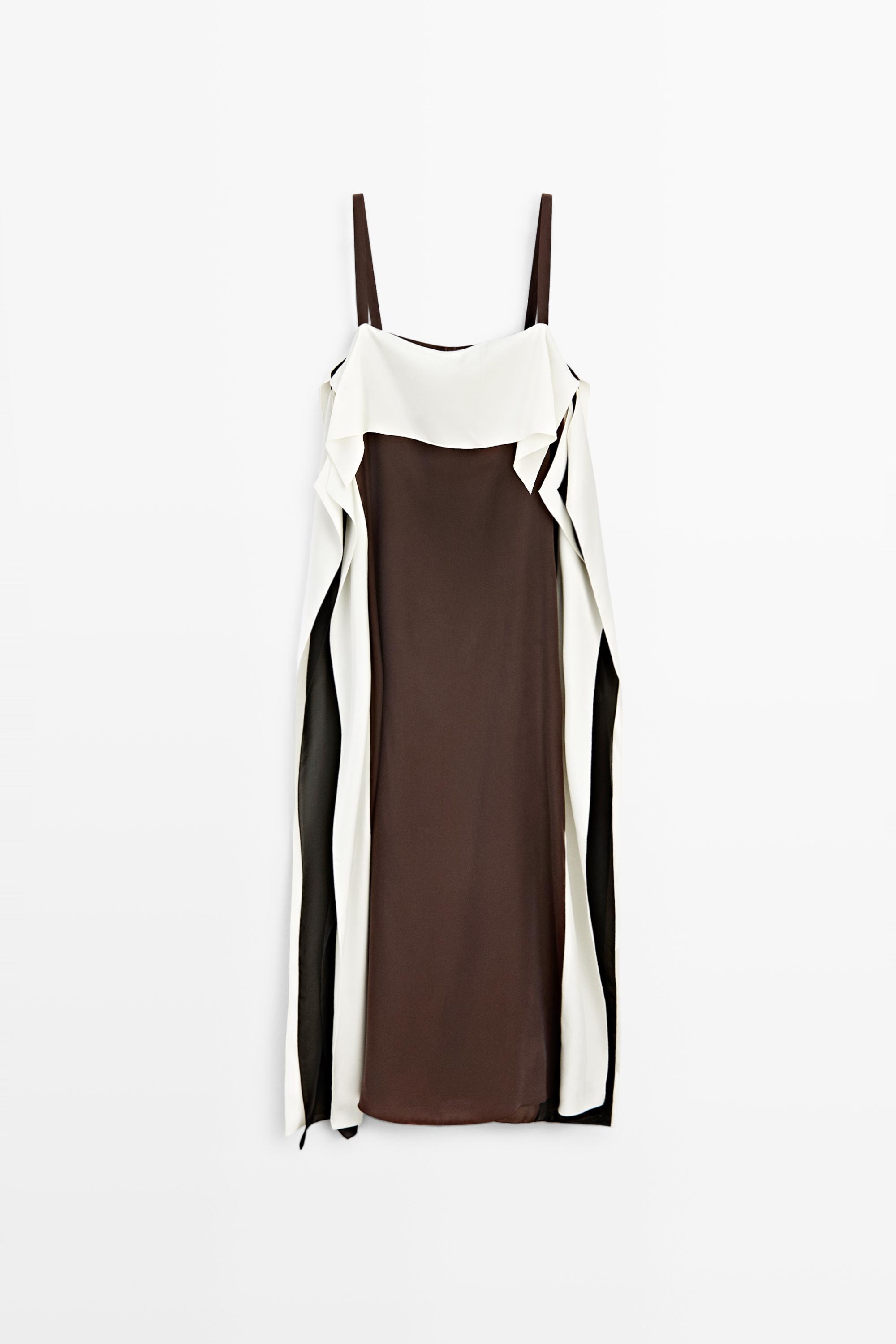 Flowing color-block midi dress — BROWN