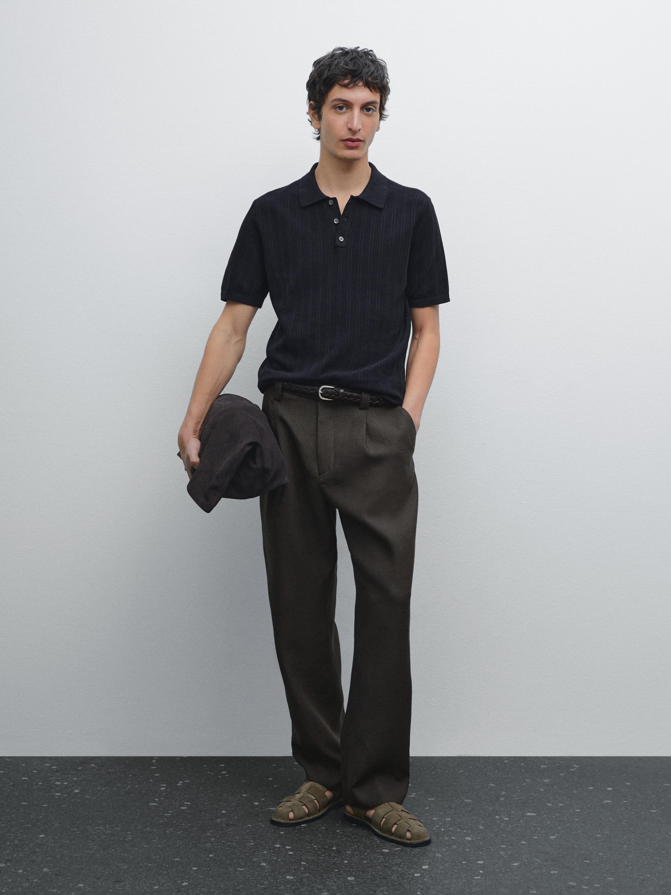 Textured cotton knit polo shirt