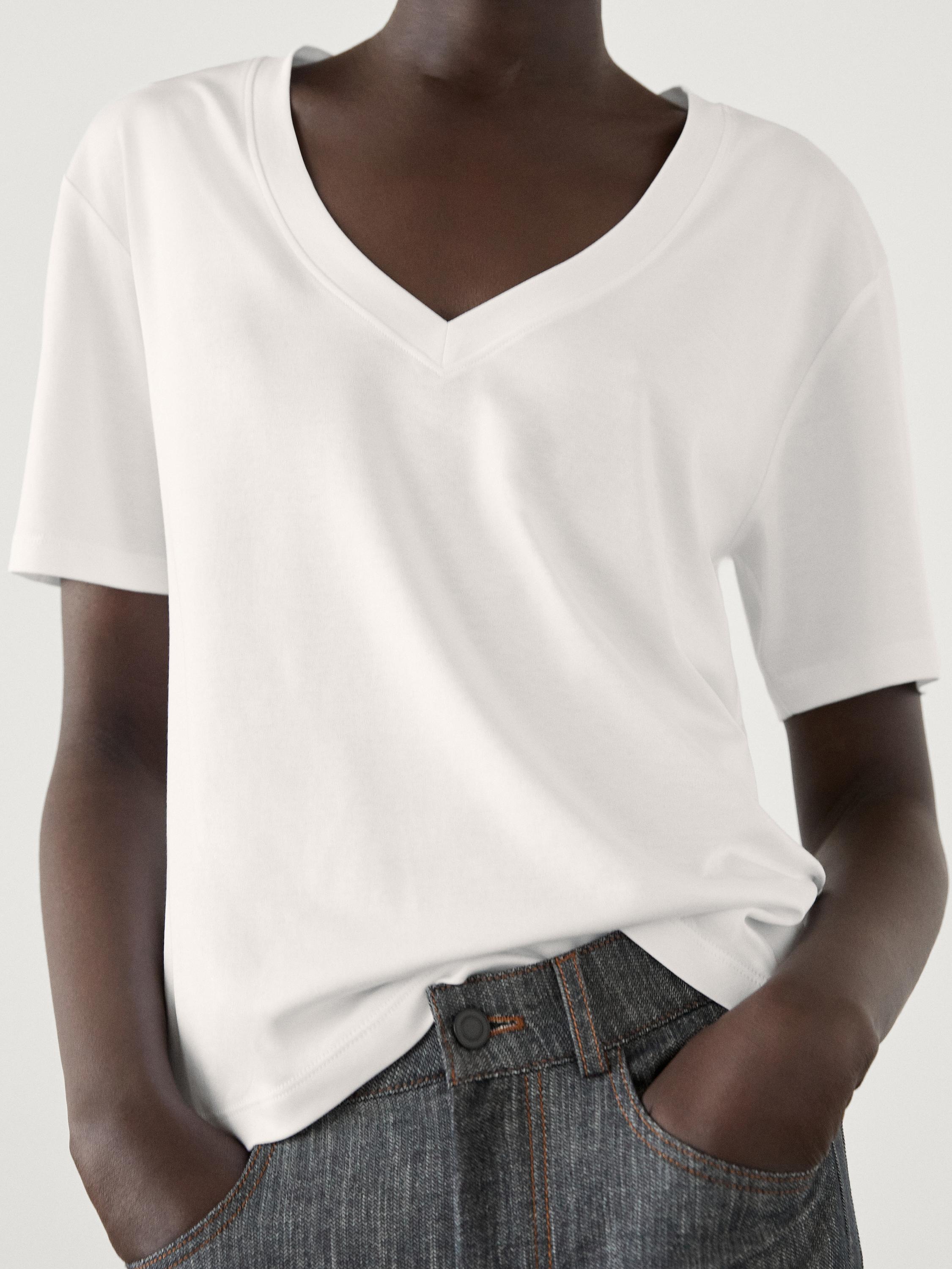 T-shirt 100&nbsp;% coton, col en V