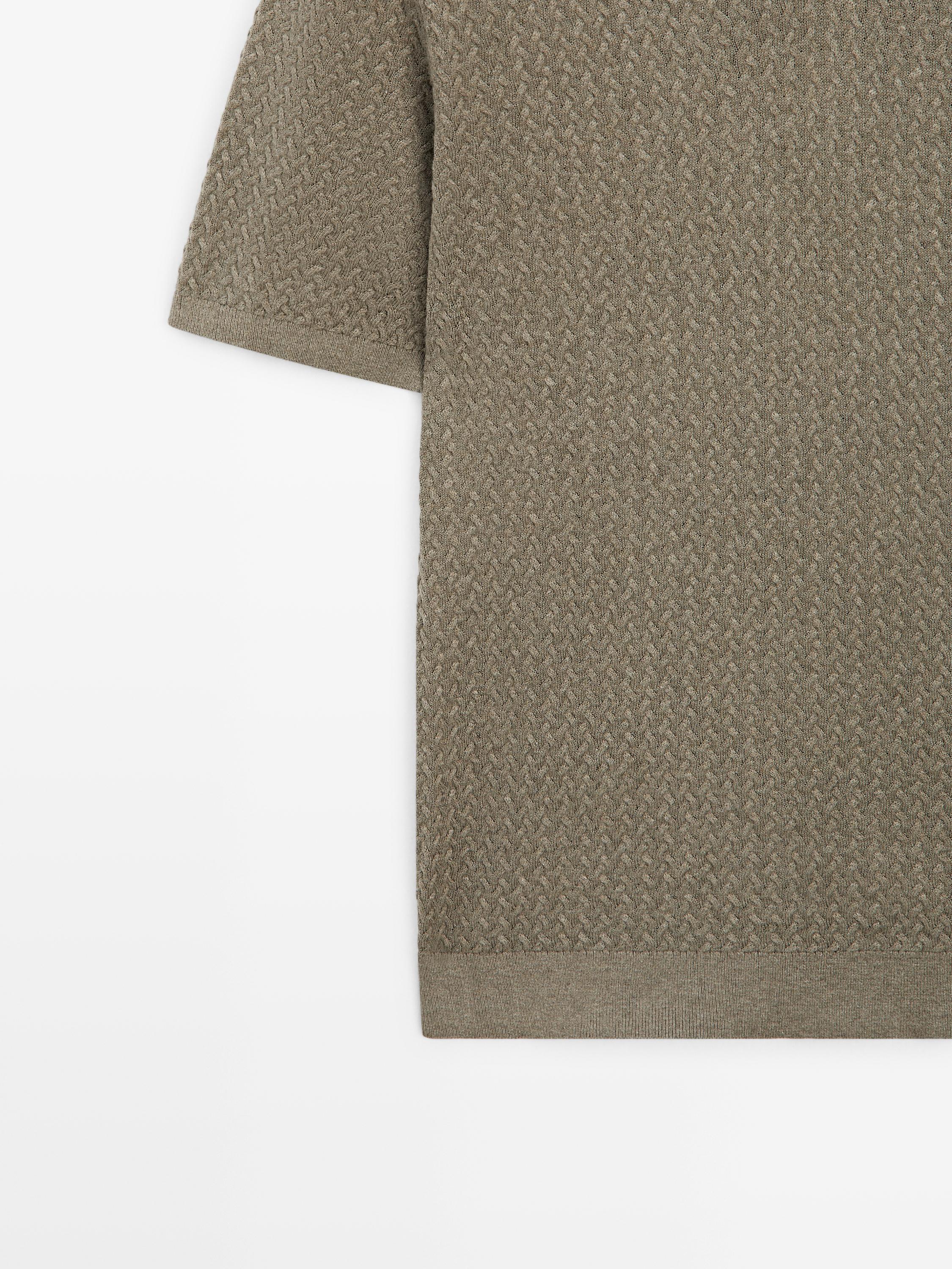Cable-knit V-neck polo shirt — GREEN
