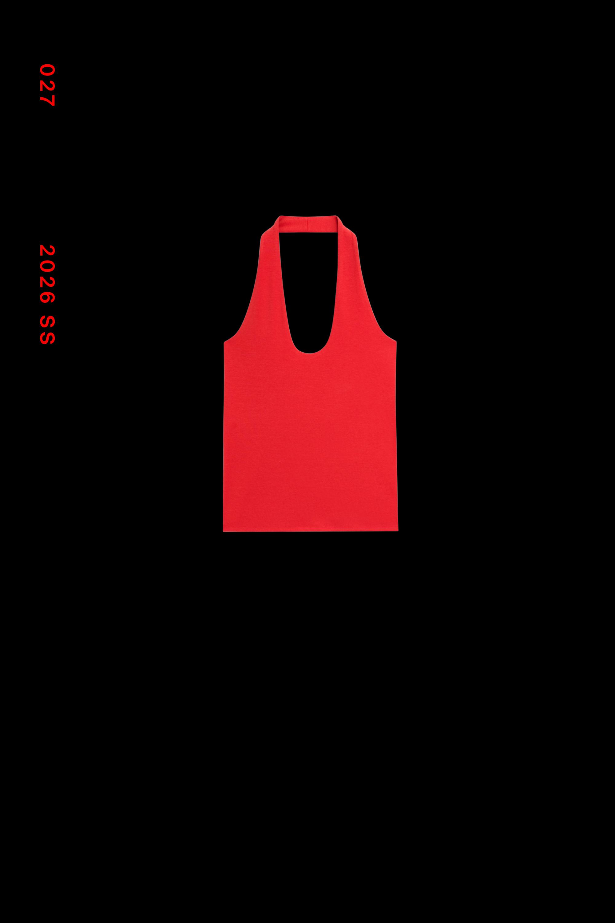 Cotton modal blend halter top — RED