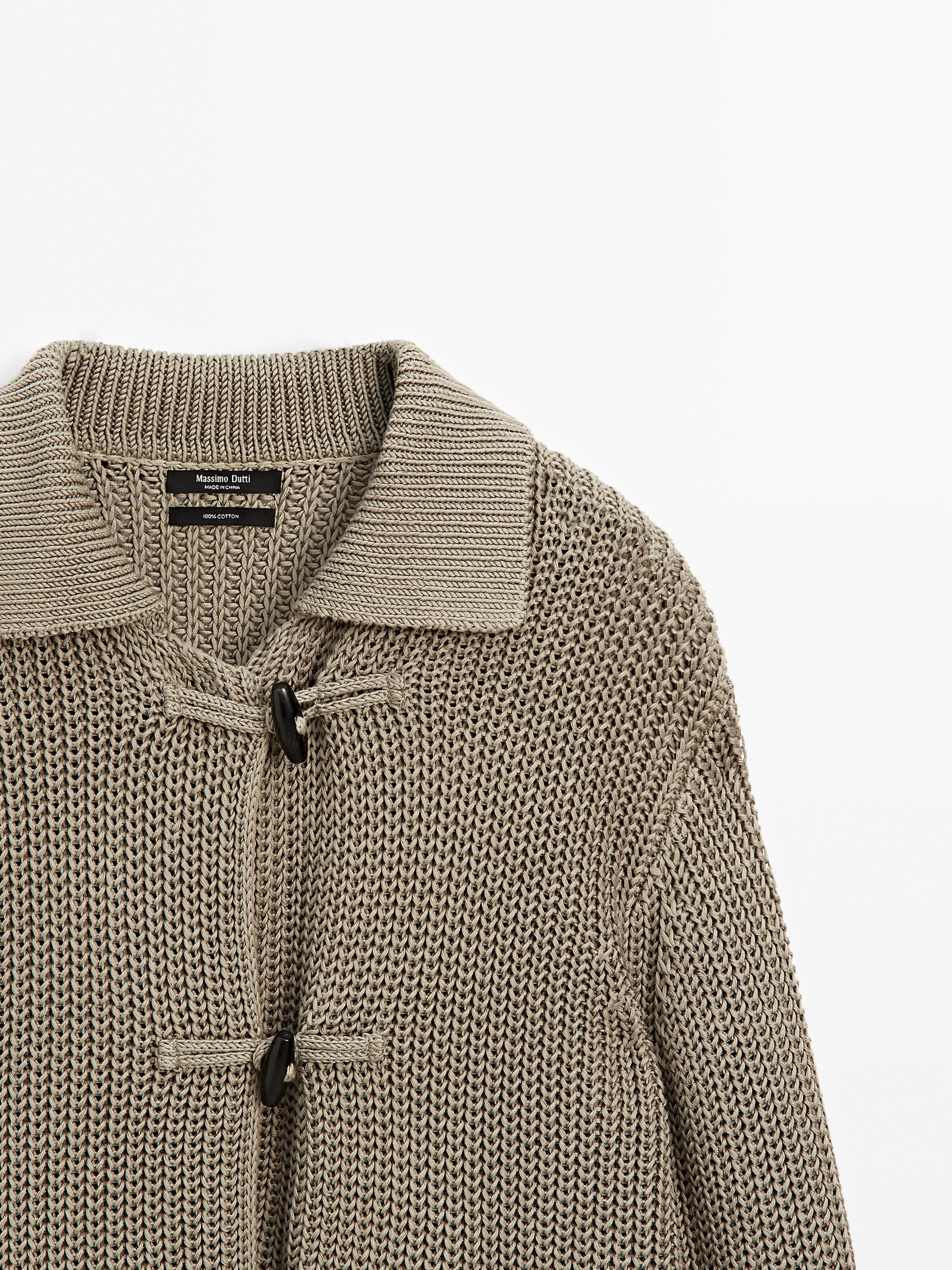 Mercerised cotton cardigan with horn button detail