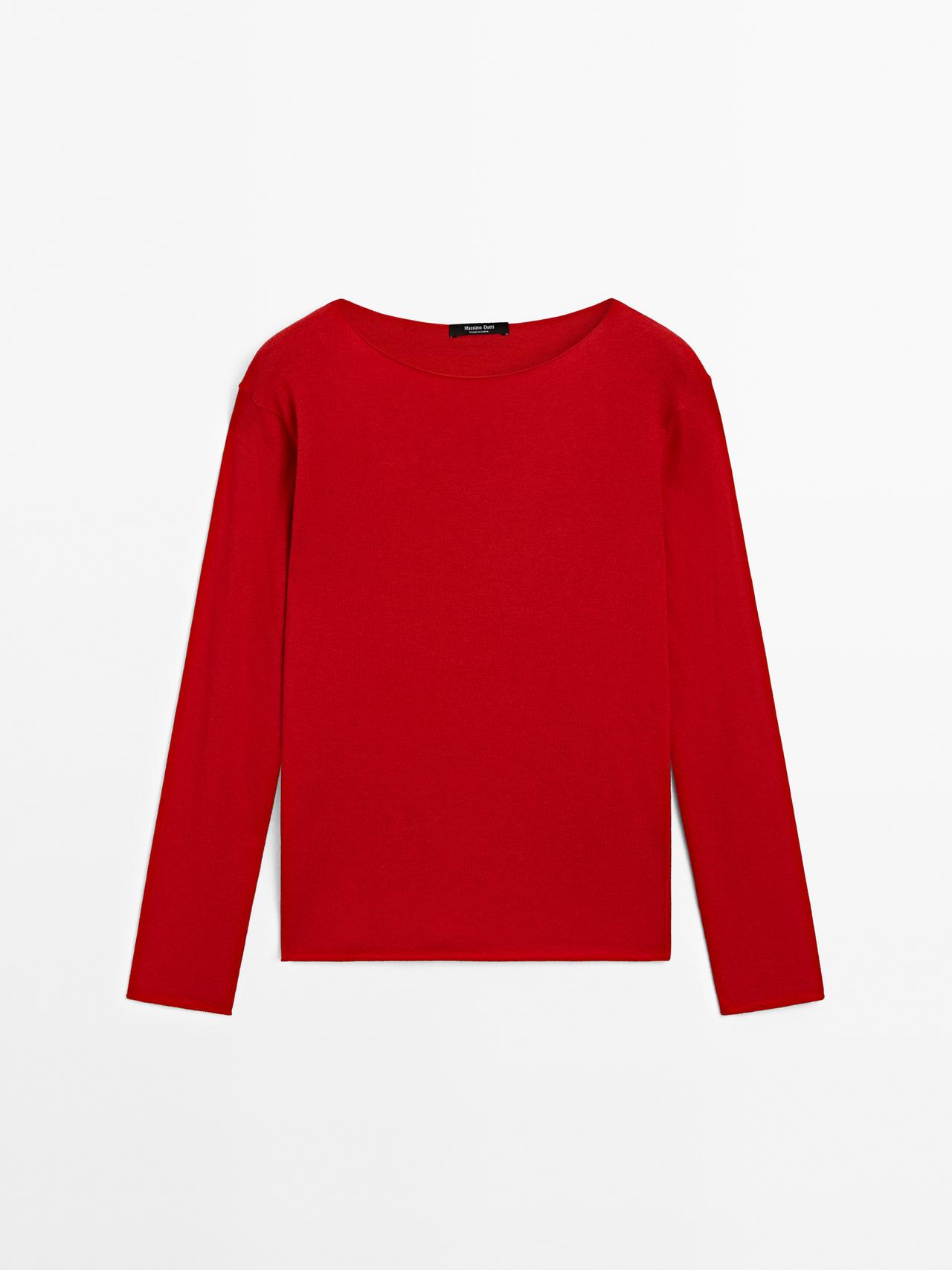 Massimo Dutti - Dame - Trøje I Uldblanding Med Bådudskæring - Rød - M