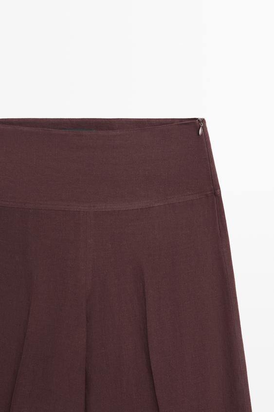 %100 keten orta bel çan paça pantolon