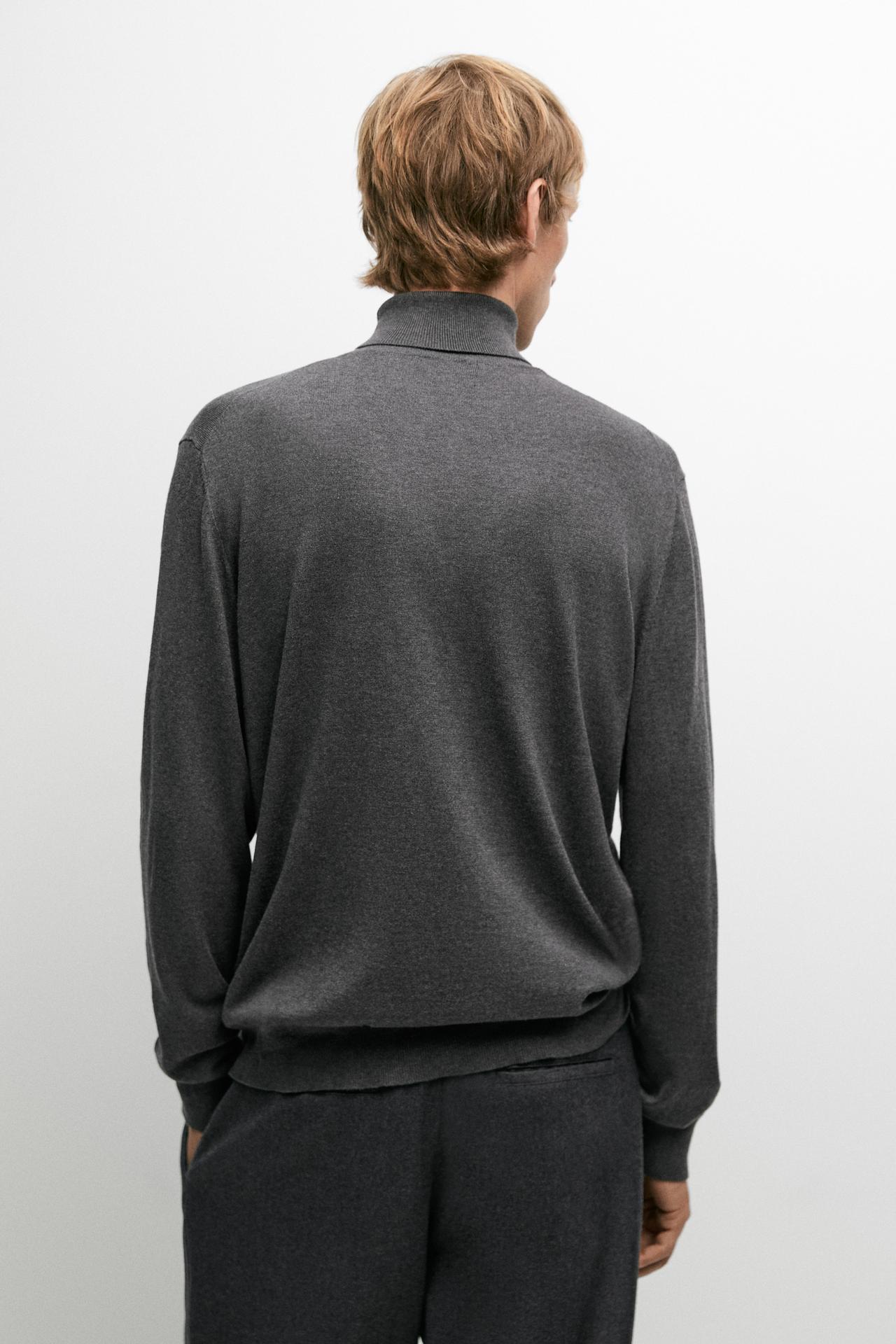 Cotton blend high neck knit sweater — CHARCOAL