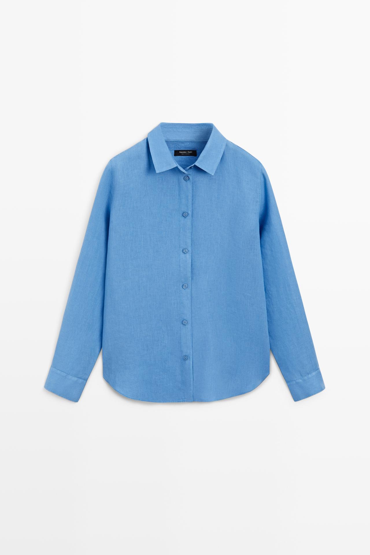 Massimo Dutti - Dame - Skjorte I 100 % Hør Med Blødt Fald - Blå - 44