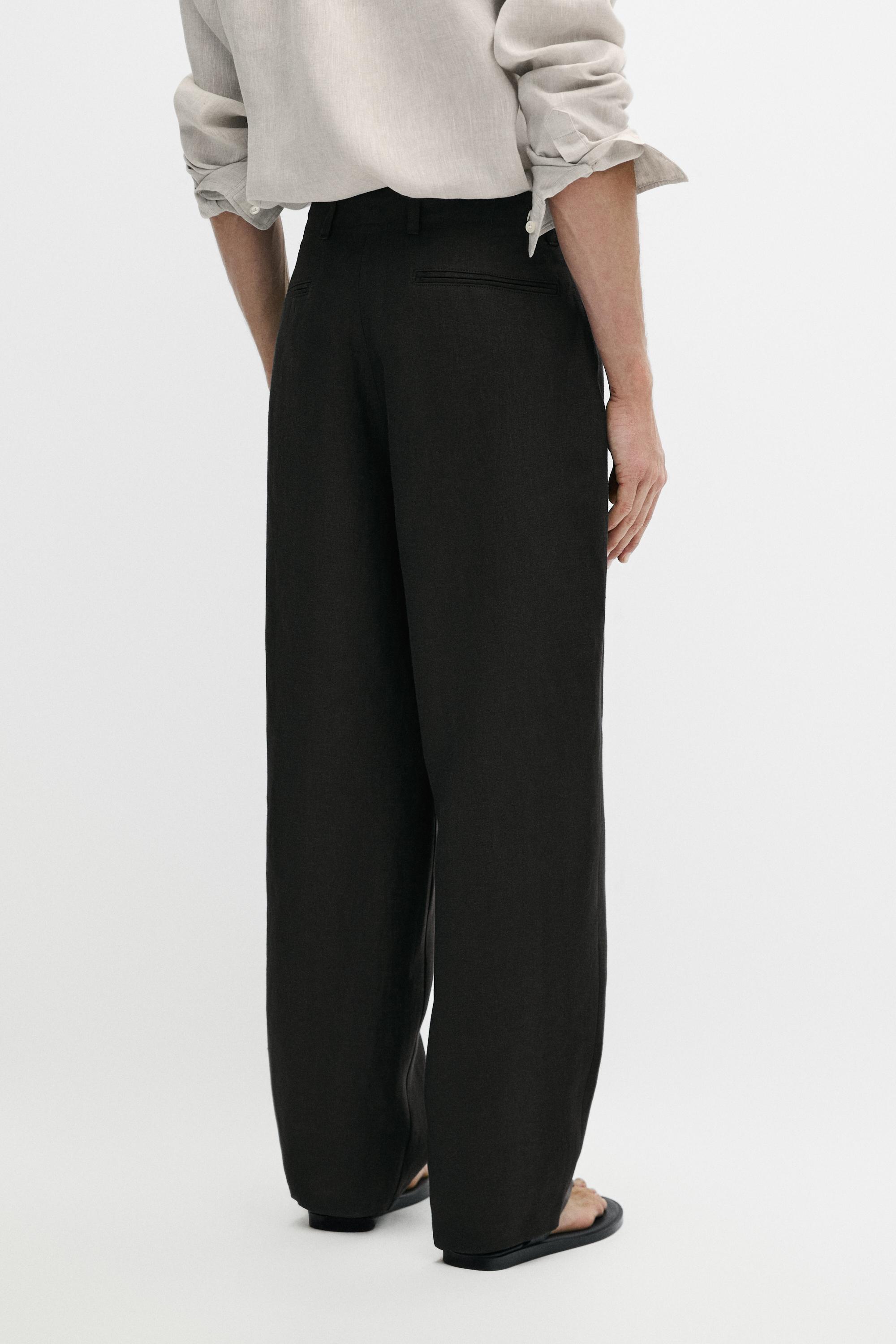 100% linen pants with dart detail — BLACK