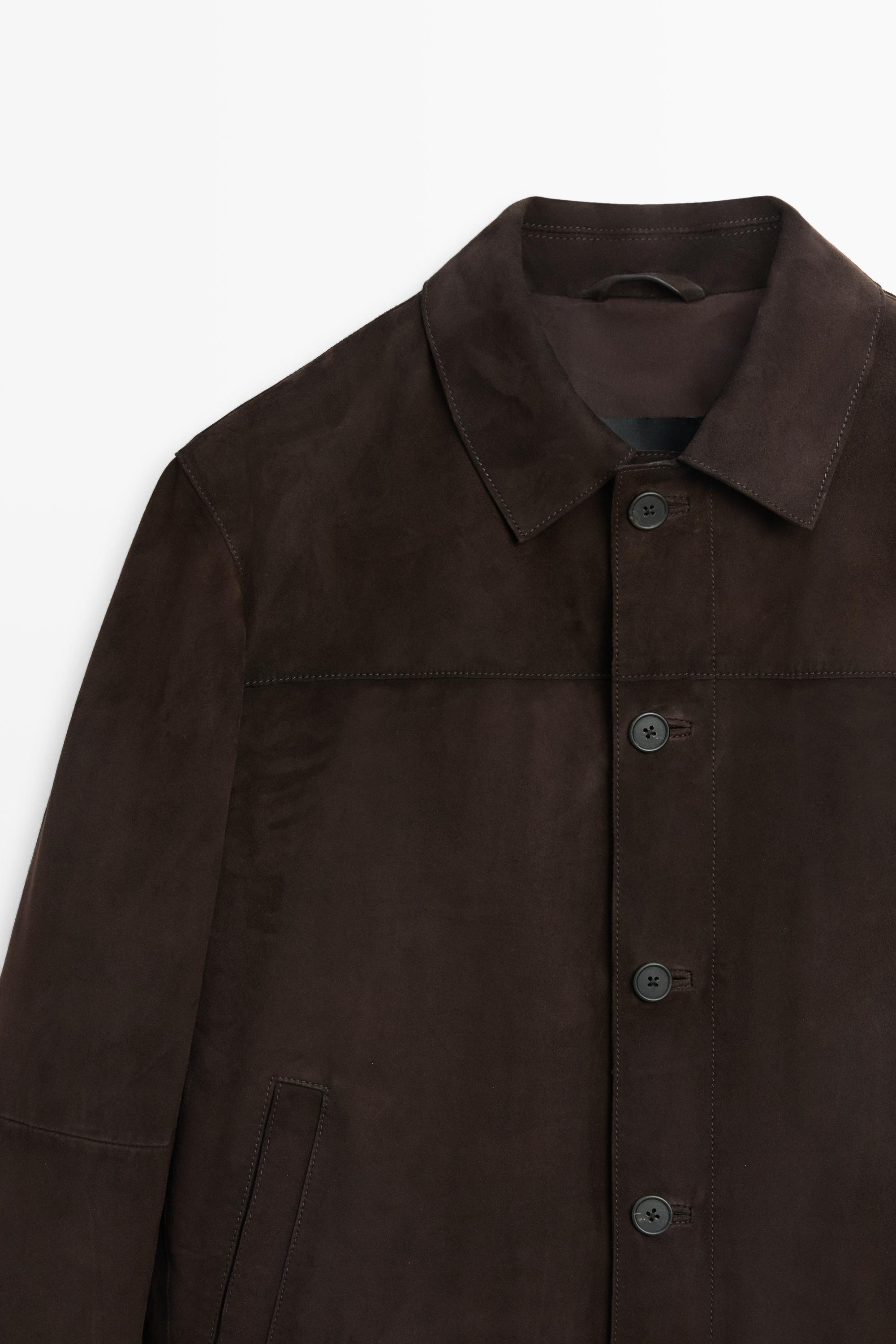 Suede leather pocket overshirt — Chocolate