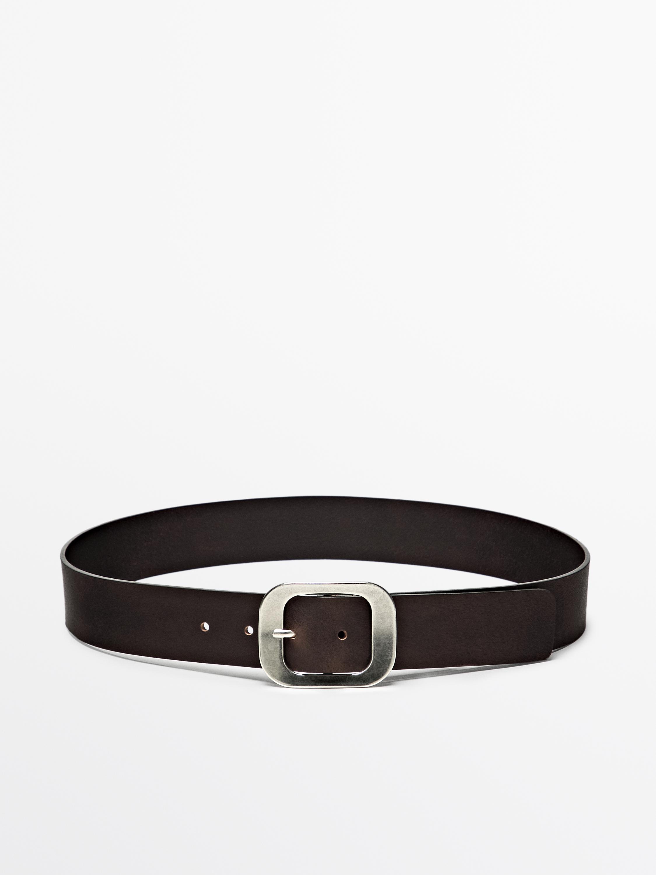 Nappa leather belt with rectangular buckle