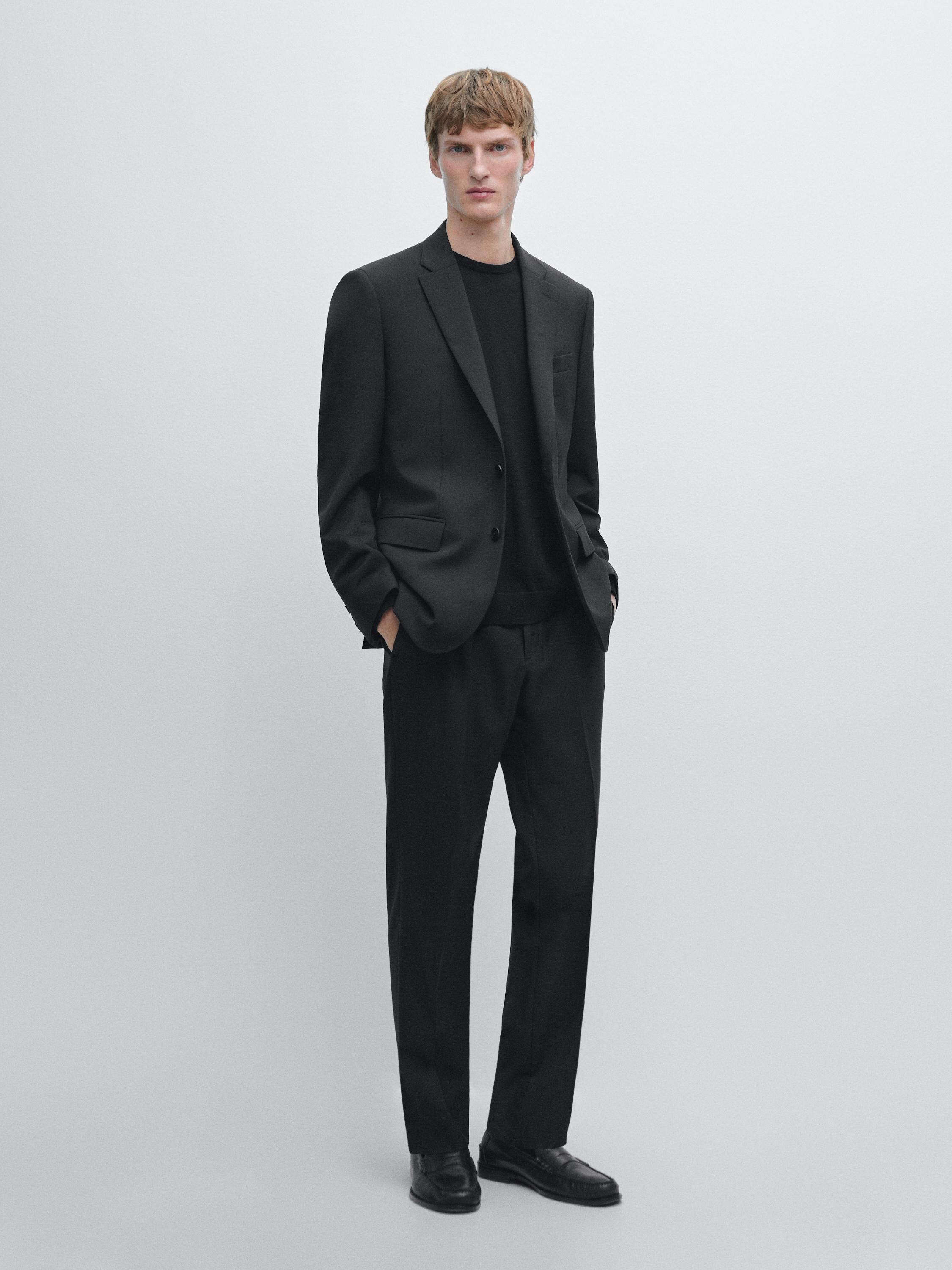 100% cool wool suit blazer — BLACK