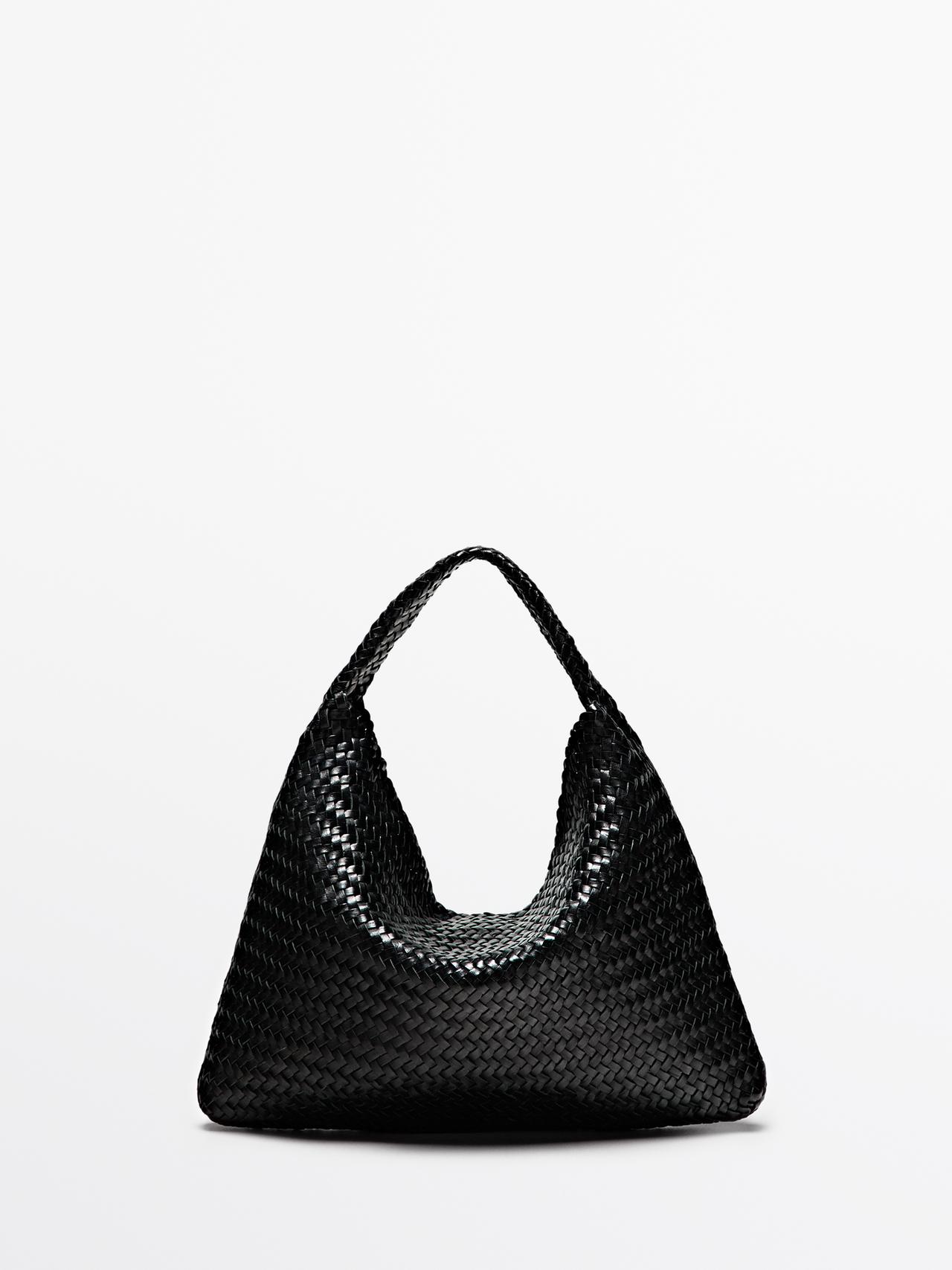 Massimo Dutti - Dame - Shoppertaske I Flettet Nappaskind - Sort - 01