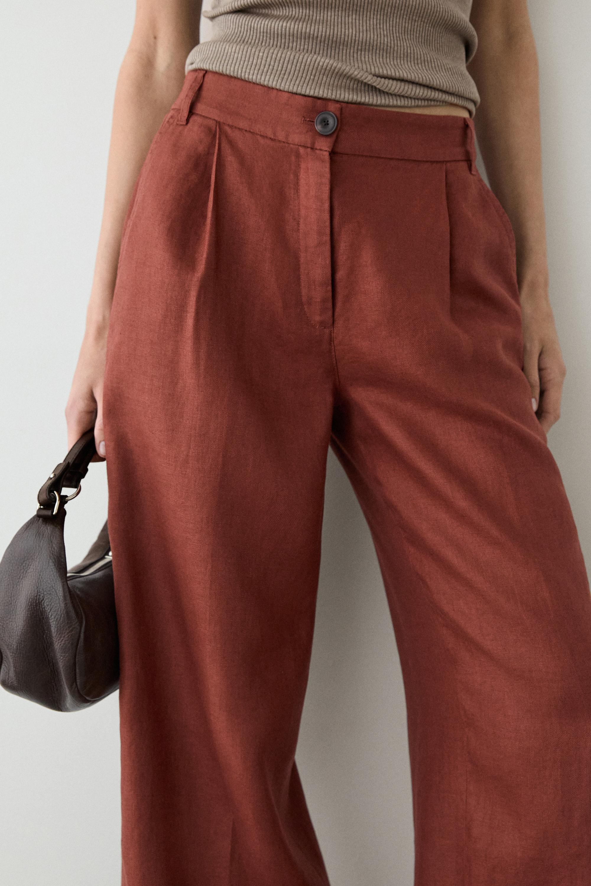 100% linen wide-leg elasticated trousers — Orange