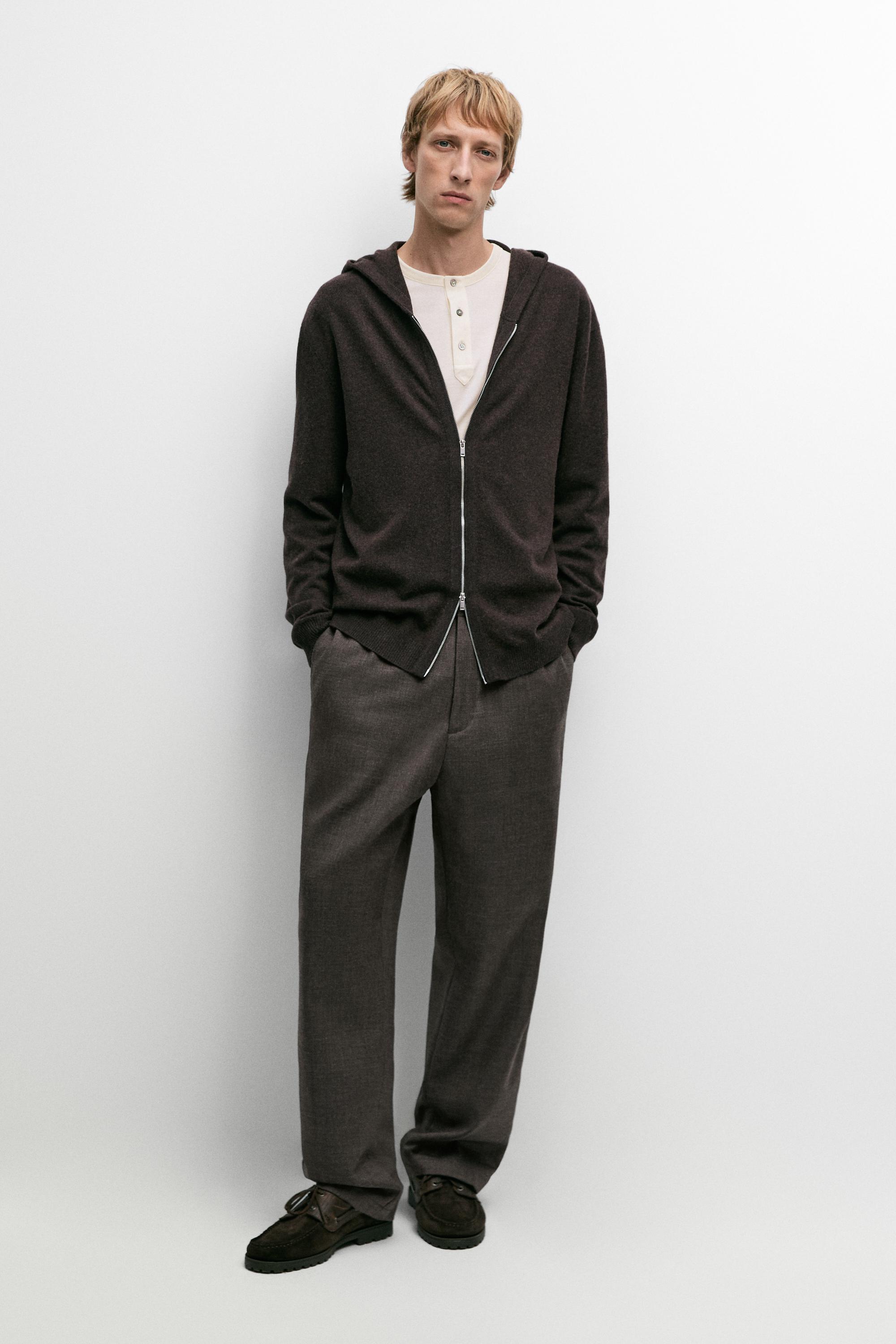 Wool-blend knit hooded cardigan