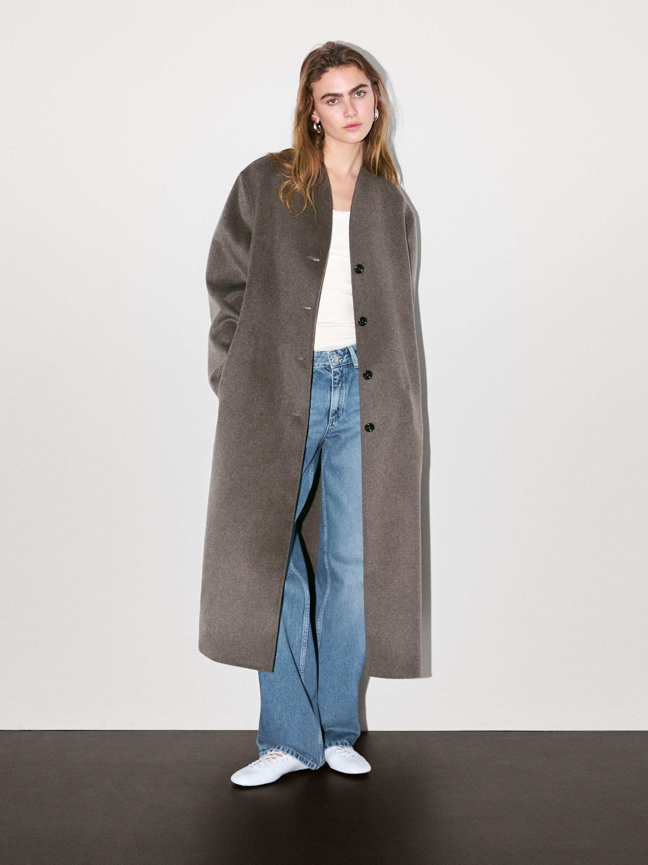Wool blend high neck coat · Grey · Coats And Jackets Massimo Dutti