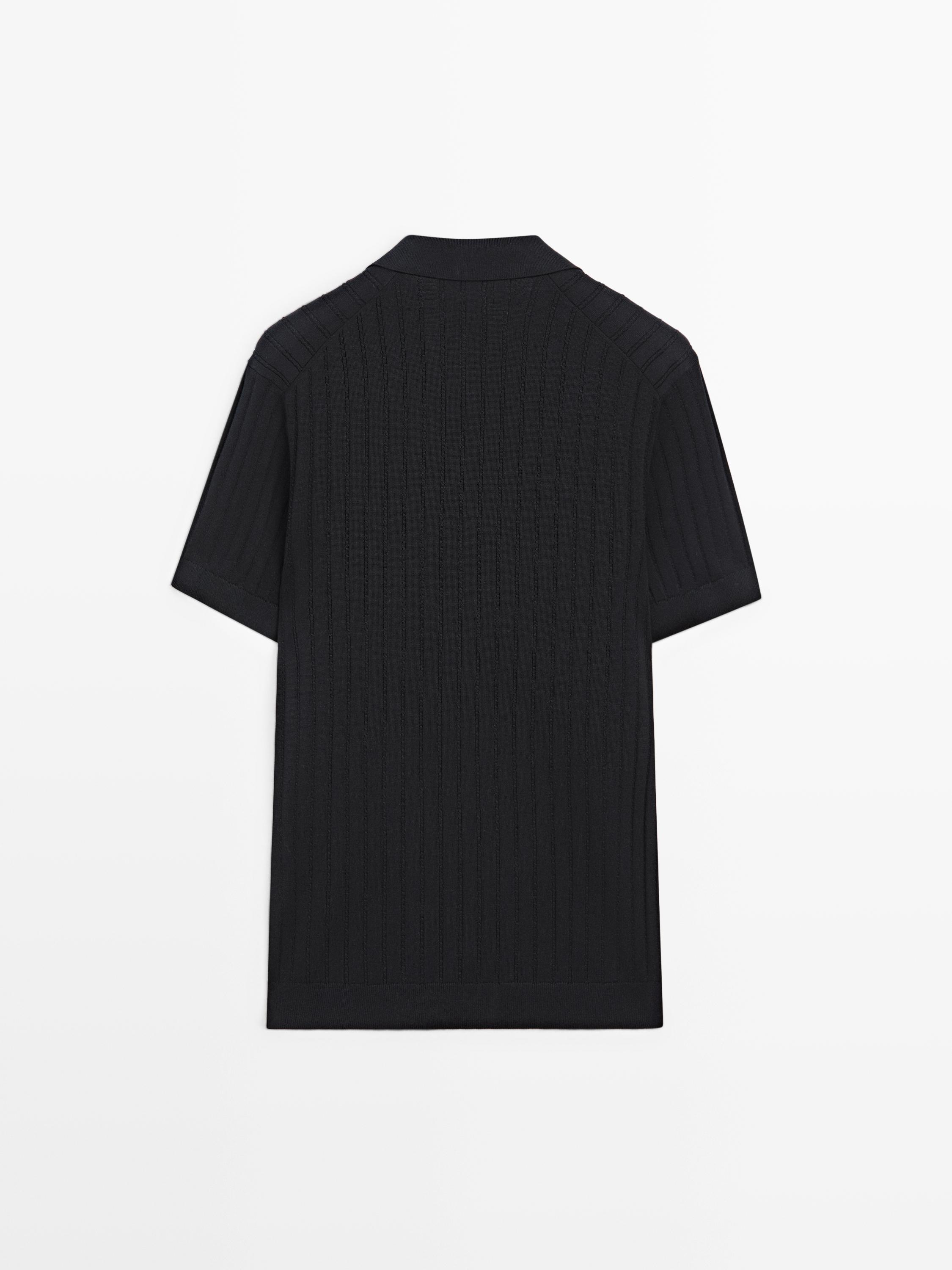 Cable-knit polo sweater — NAVY BLUE