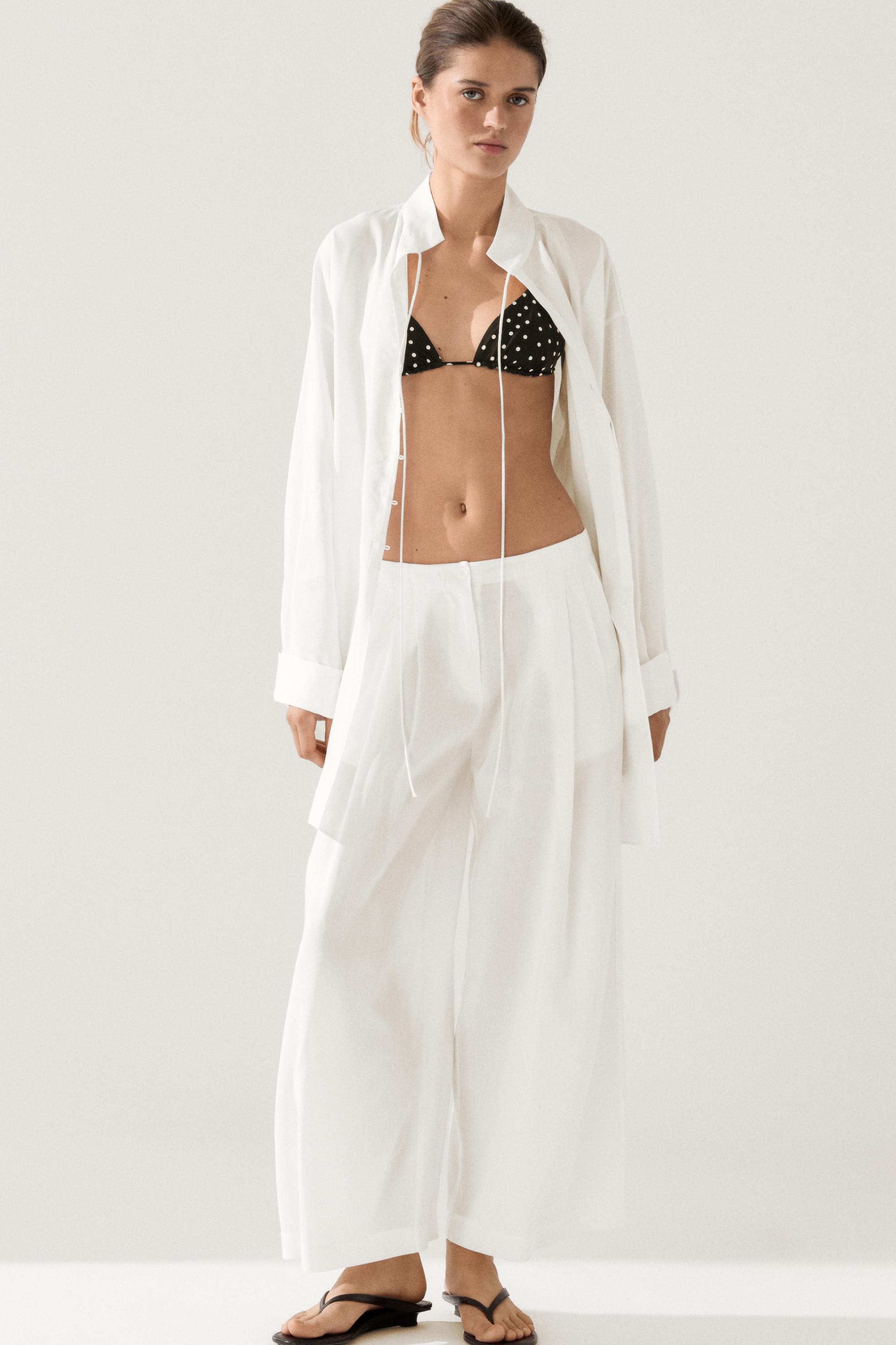 Flowing linen blend trousers — Off white