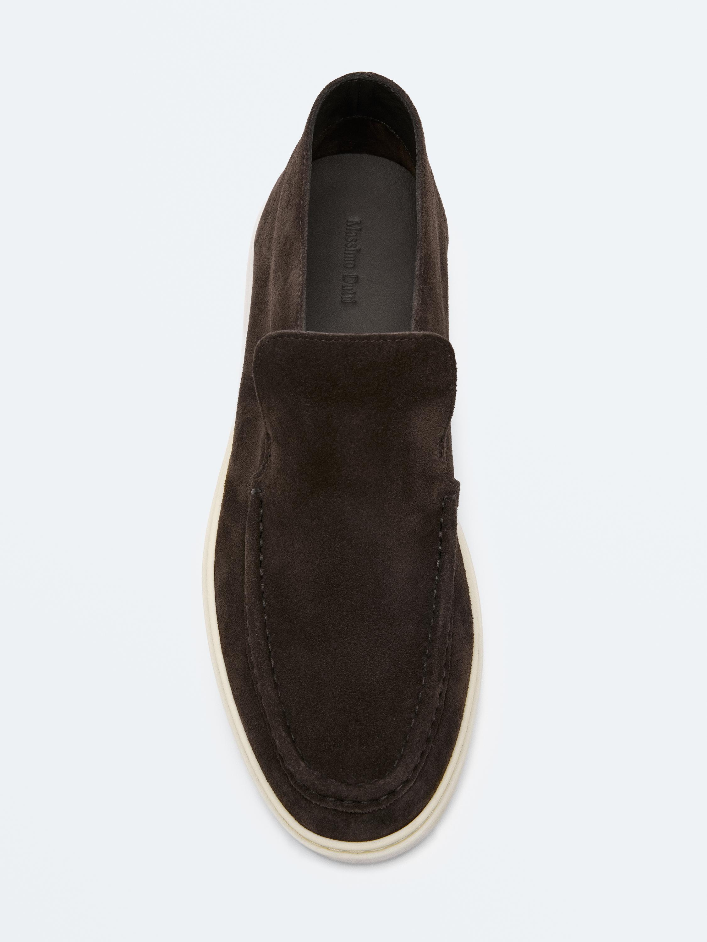 Split suede leather boot-style loafer — BROWN