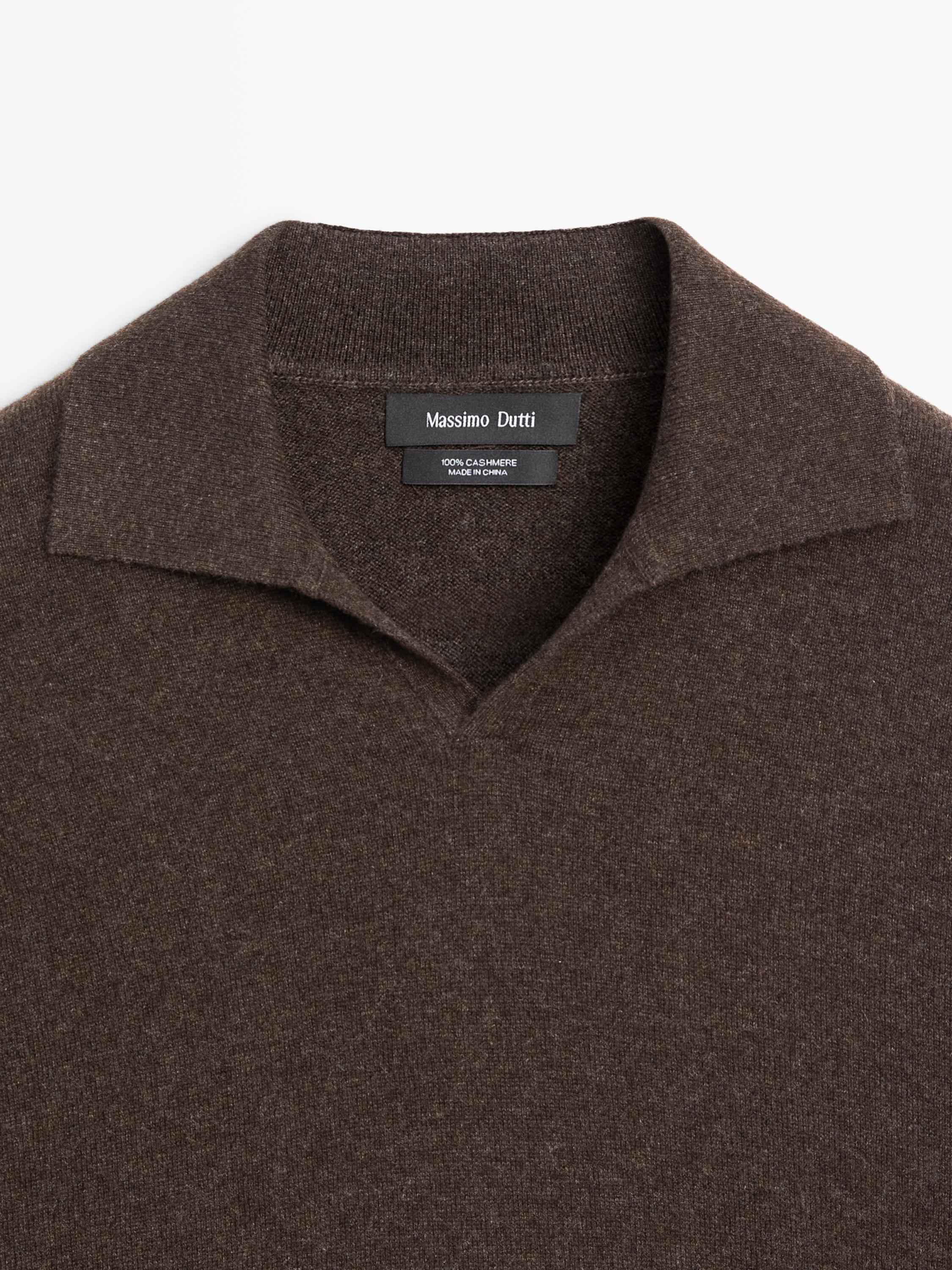 100% cashmere knit polo collar sweater — BROWN MARL