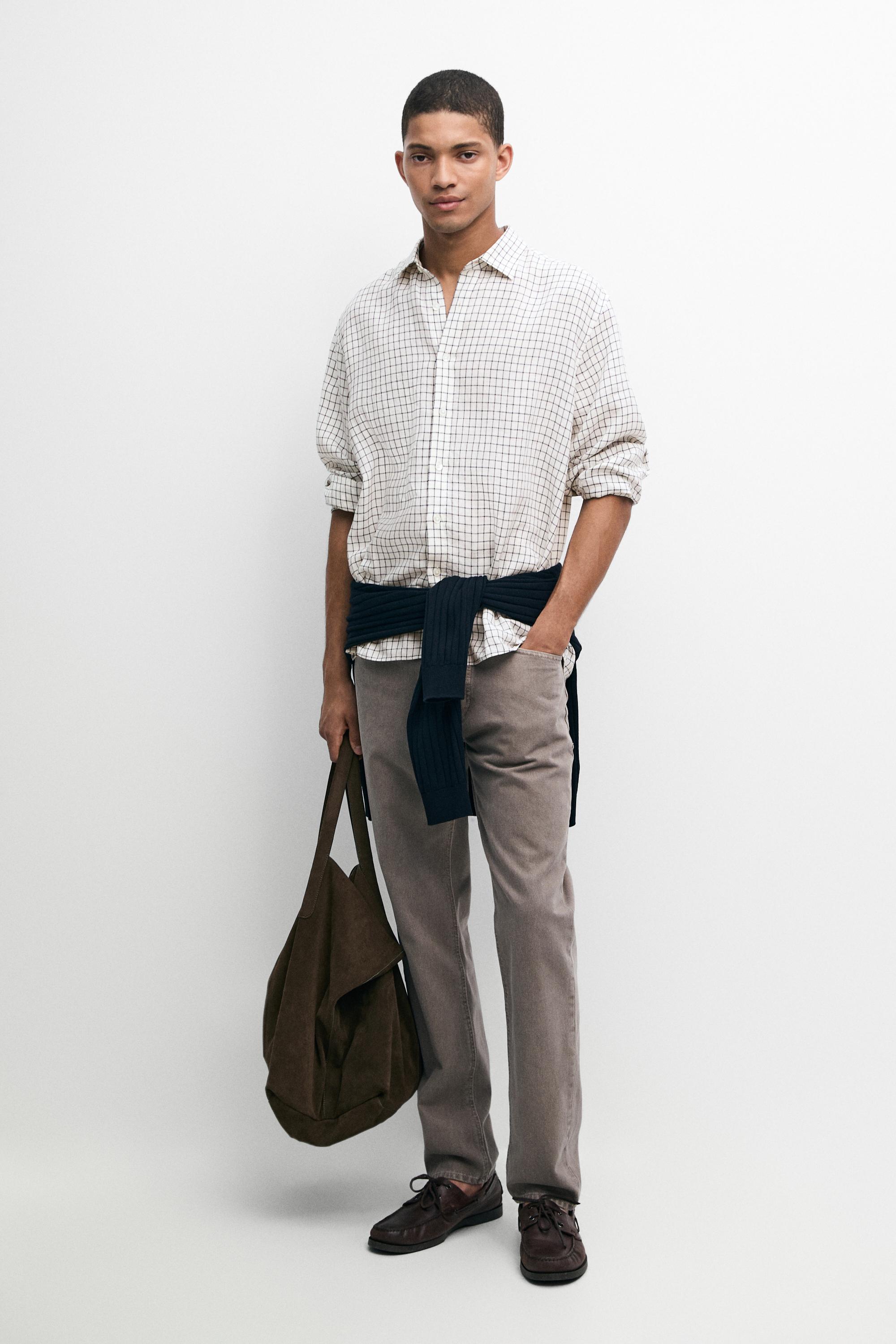 Chemise regular fit à carreaux 100 % lin