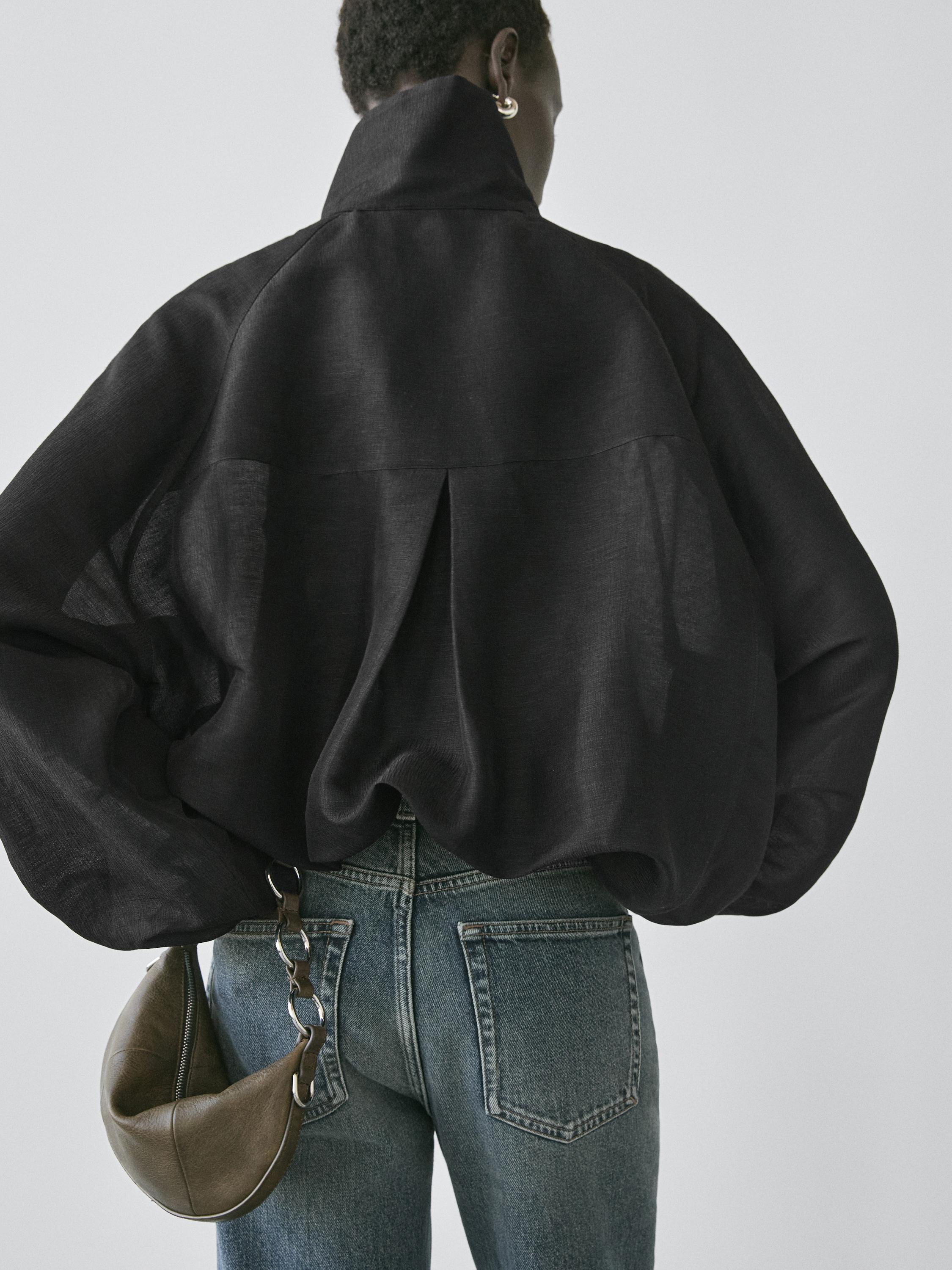 Linen and silk bomber jacket — BLACK