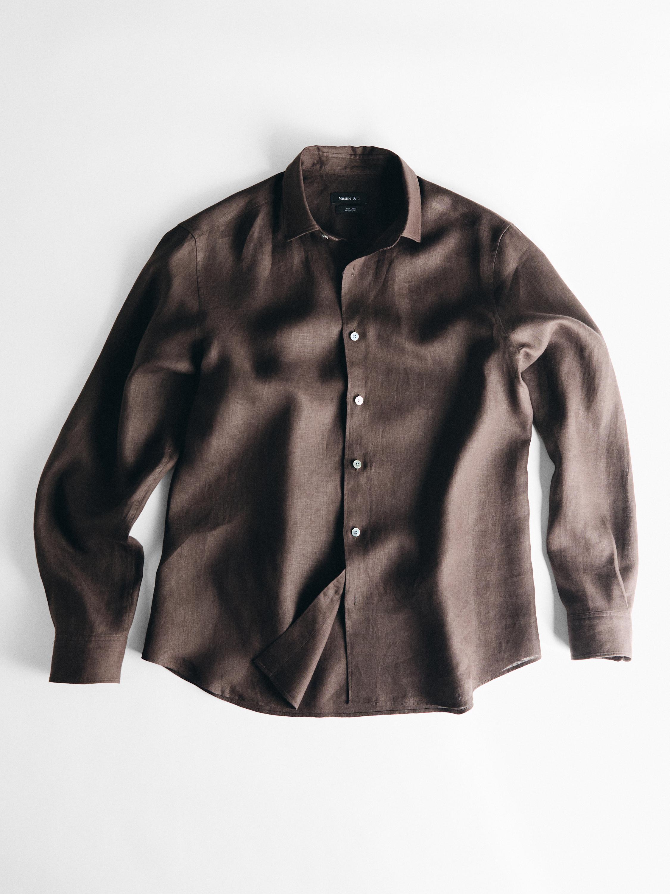 Extra fine regular fit linen shirt — BROWN