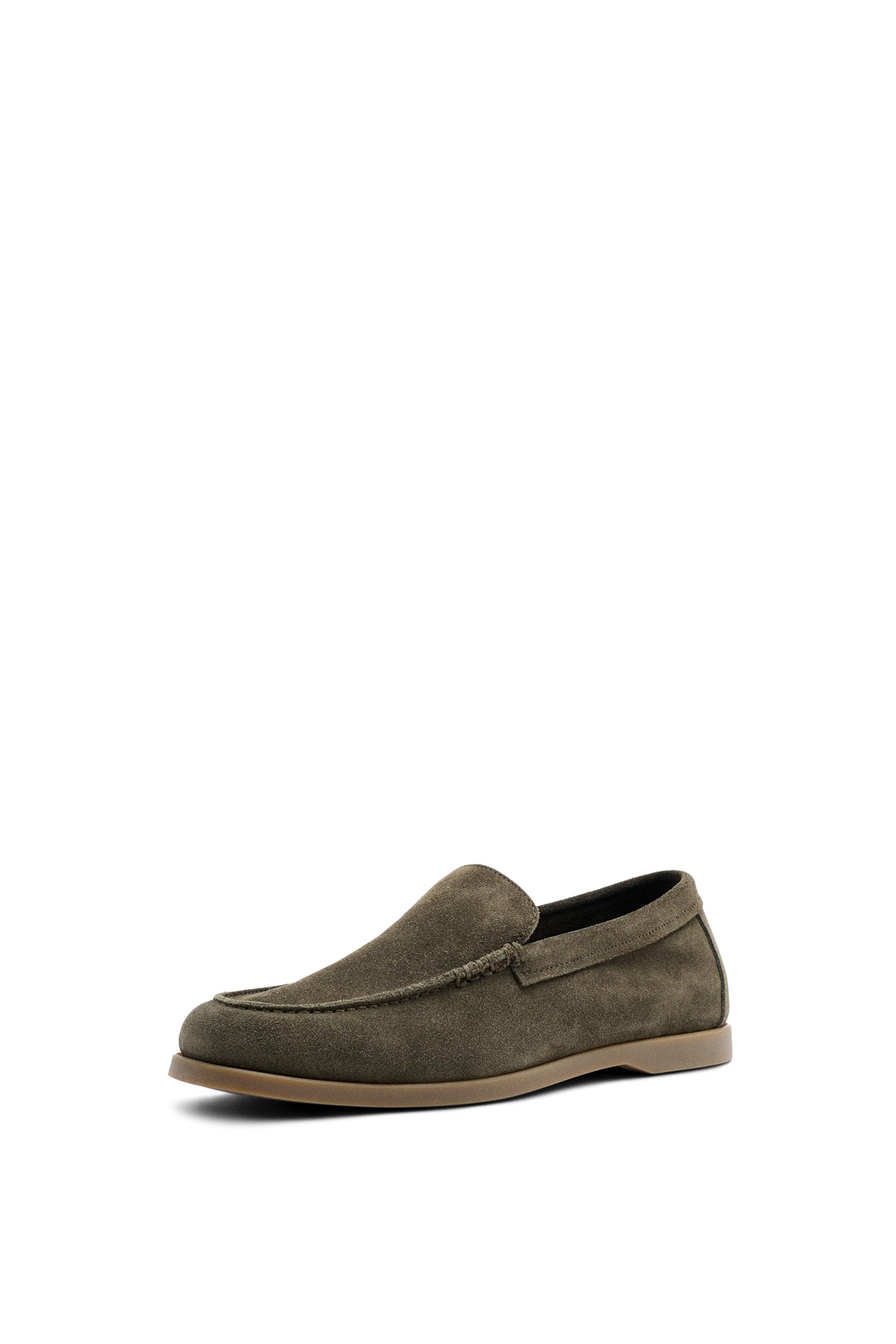 Soft split leather loafers — KHAKI
