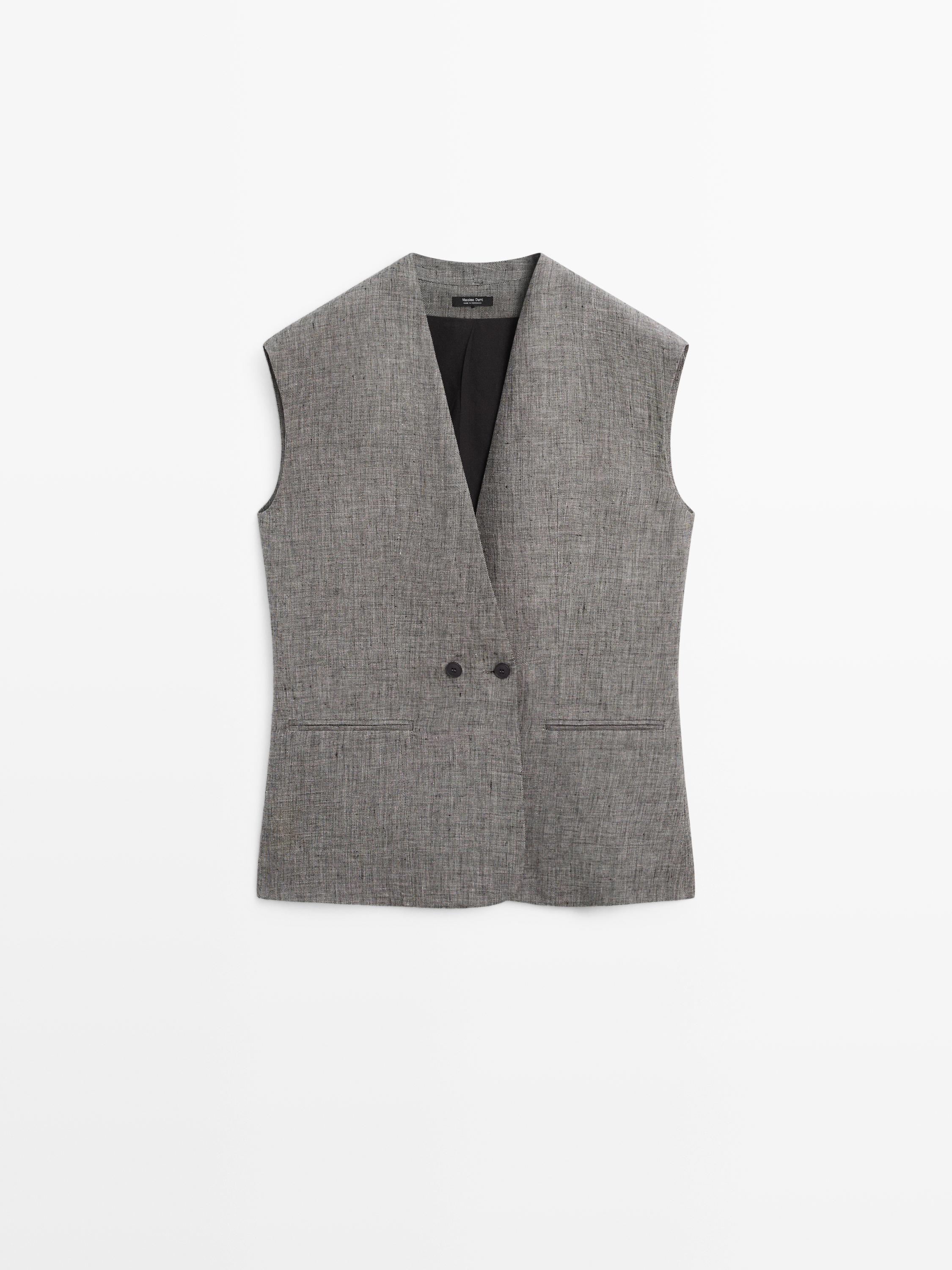 Linen waistcoat with structured shoulders — BLACK