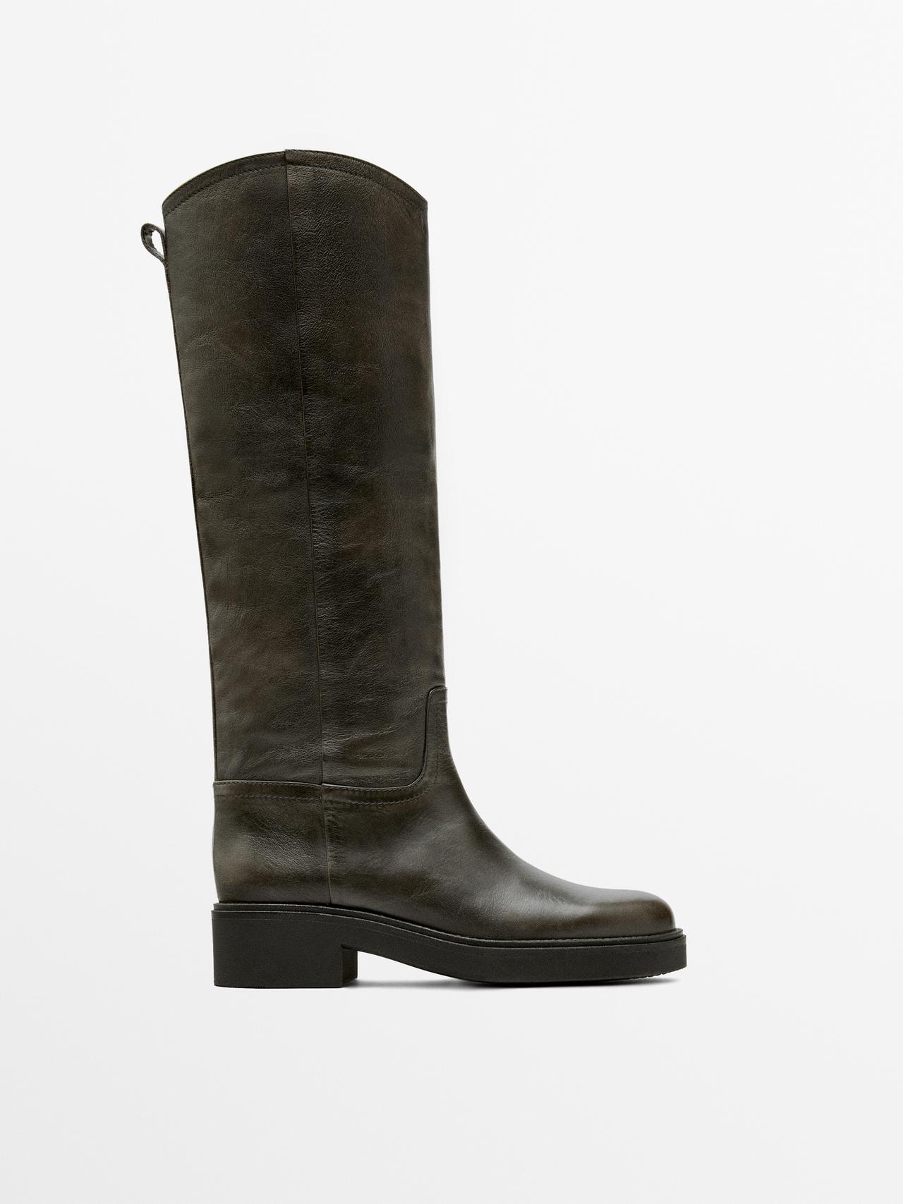 Massimo Dutti - Dame - Støvler I Børstet Skind - Brun - 39