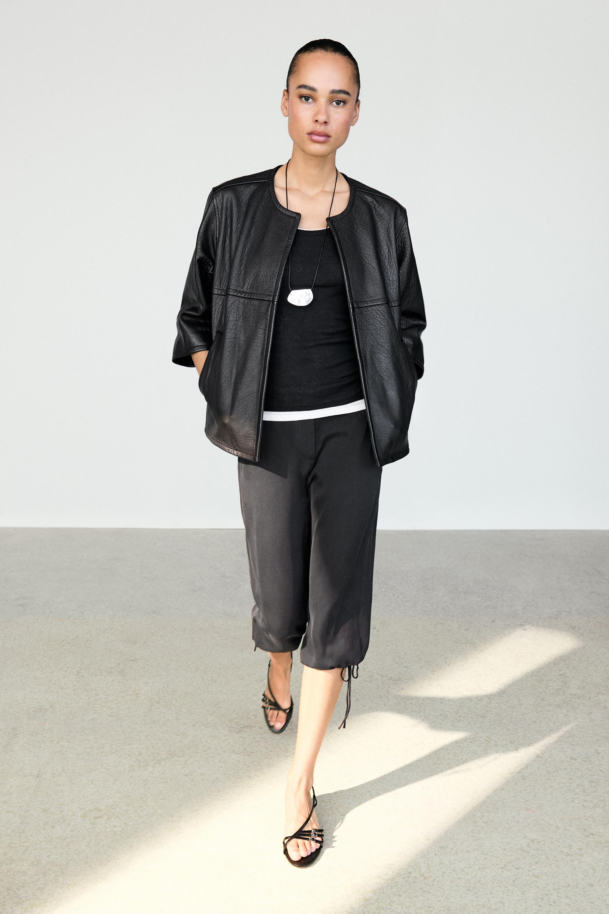 Silk blend tie-hem capri pants — BLACK