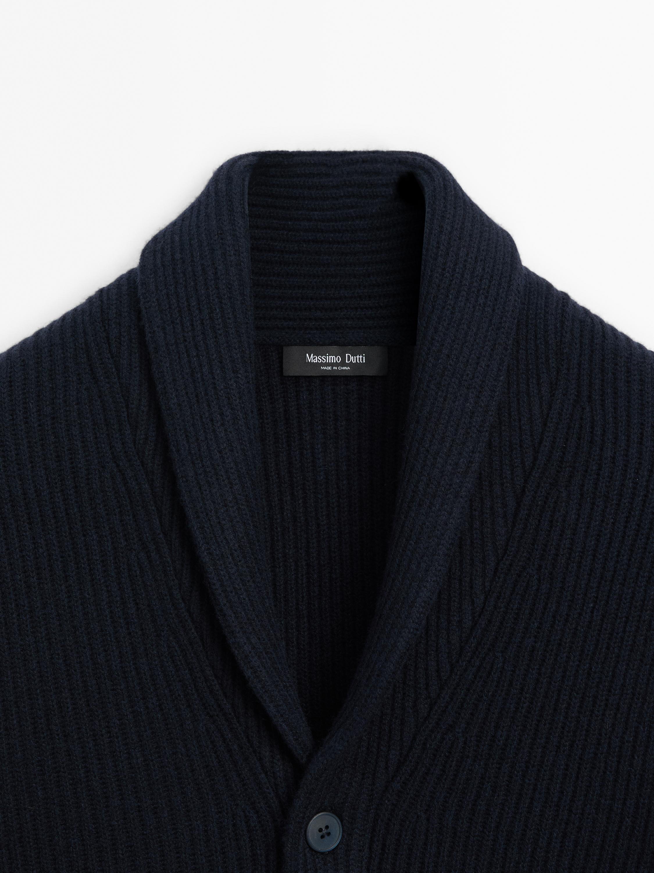 Knit cardigan with shawl neck