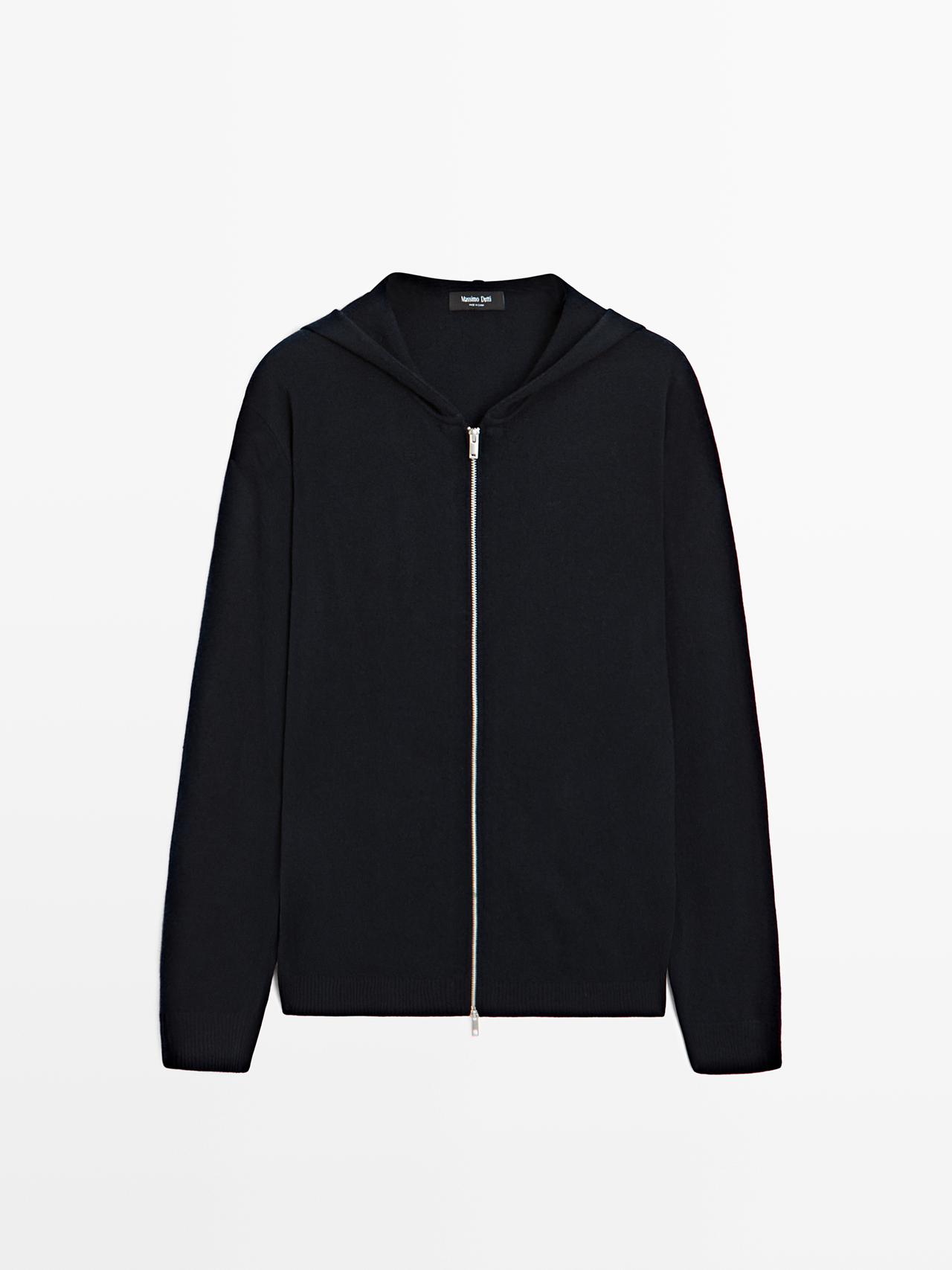 Massimo Dutti - Herre - Cardigan I Strik Med Lynlåslukning Og Hætte - Marineblå - L