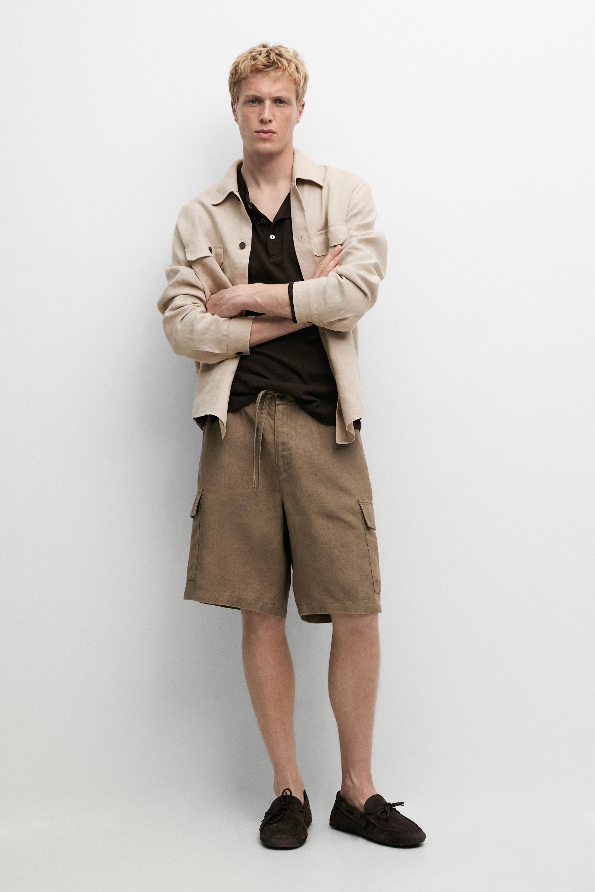 100% linen cargo Bermuda shorts — KHAKI