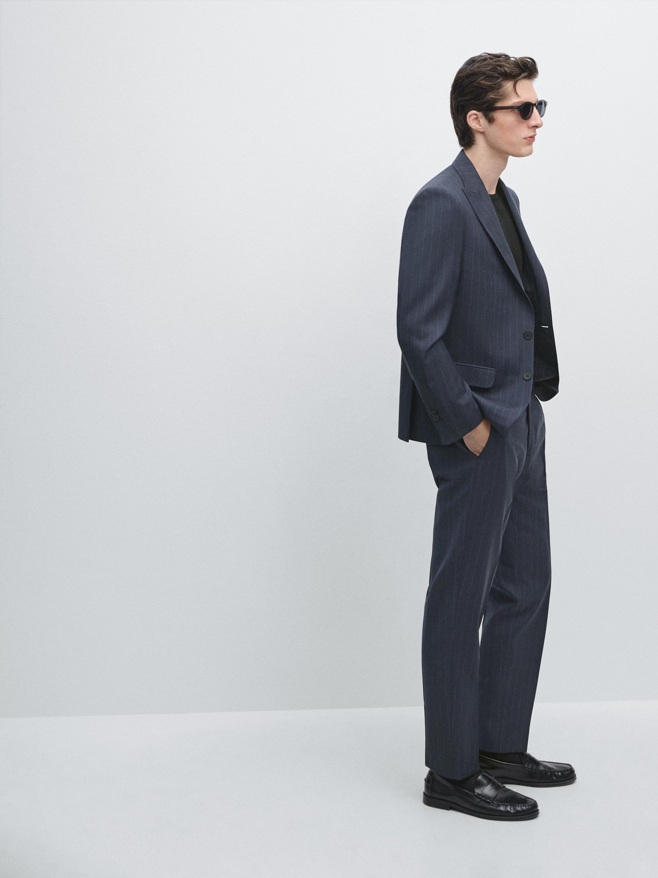 Pinstriped suit pants — NAVY BLUE
