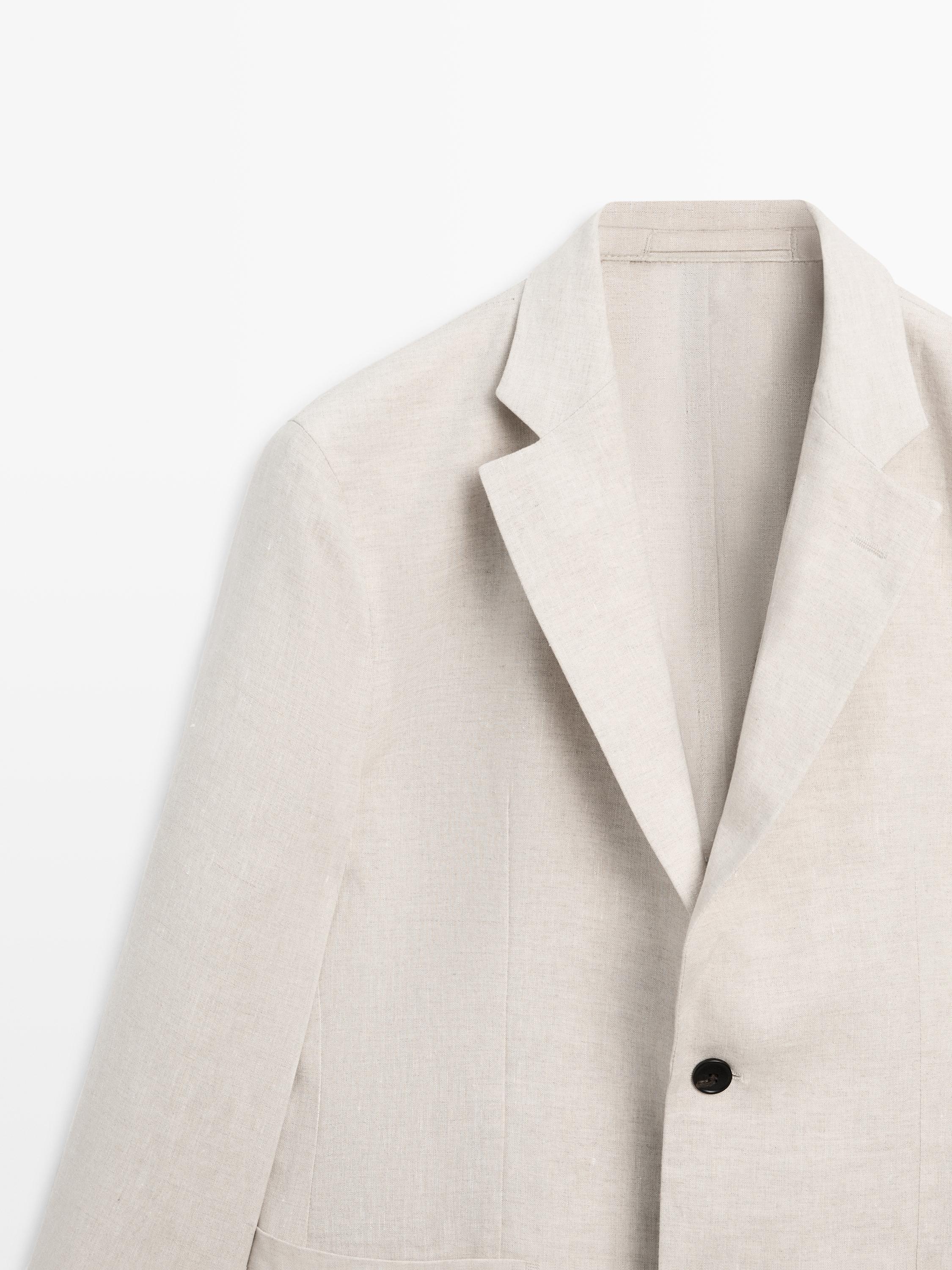 100% linen suit blazer with pocket details — CREAM