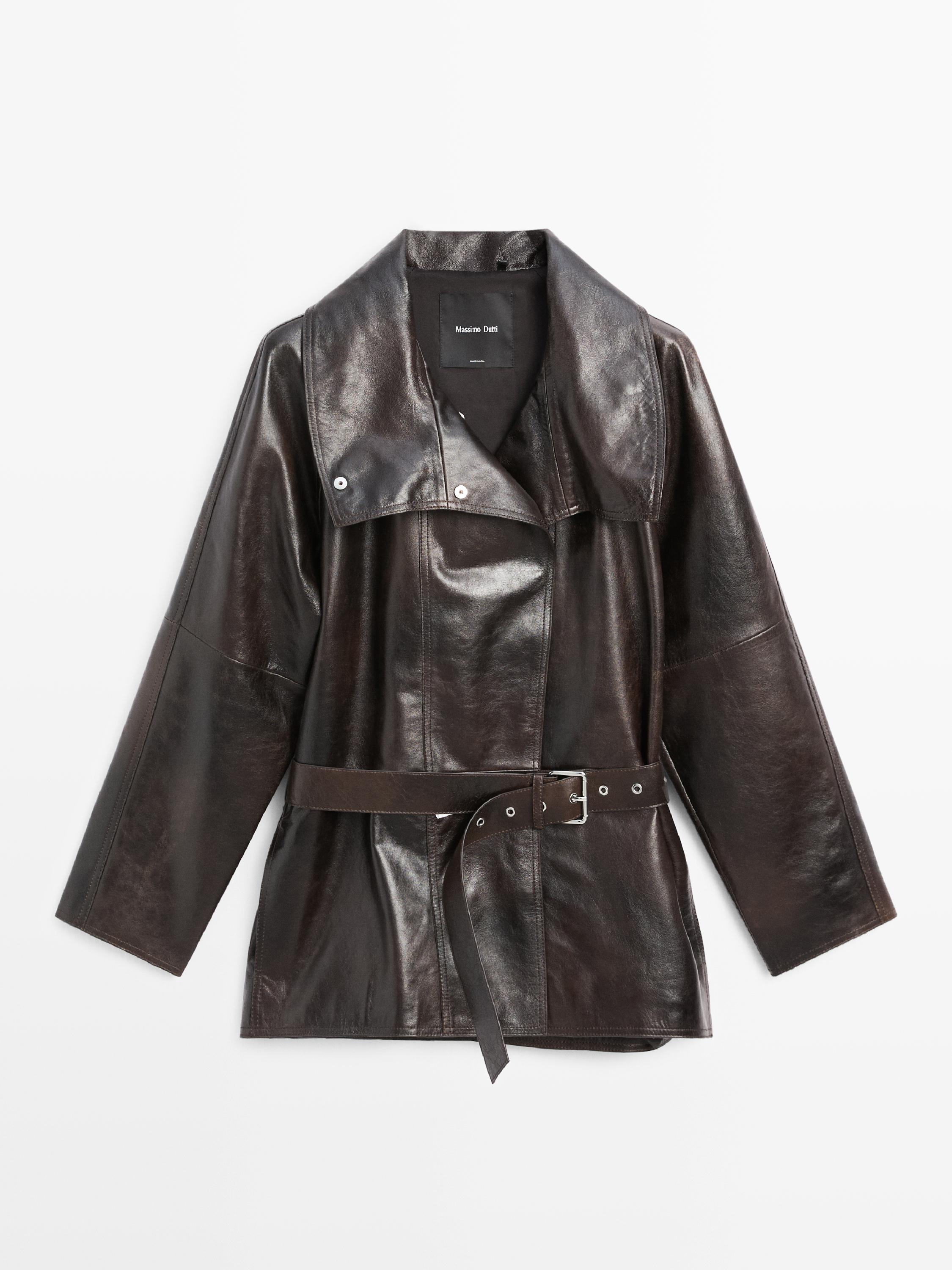 Veste ceinture en cuir nappa