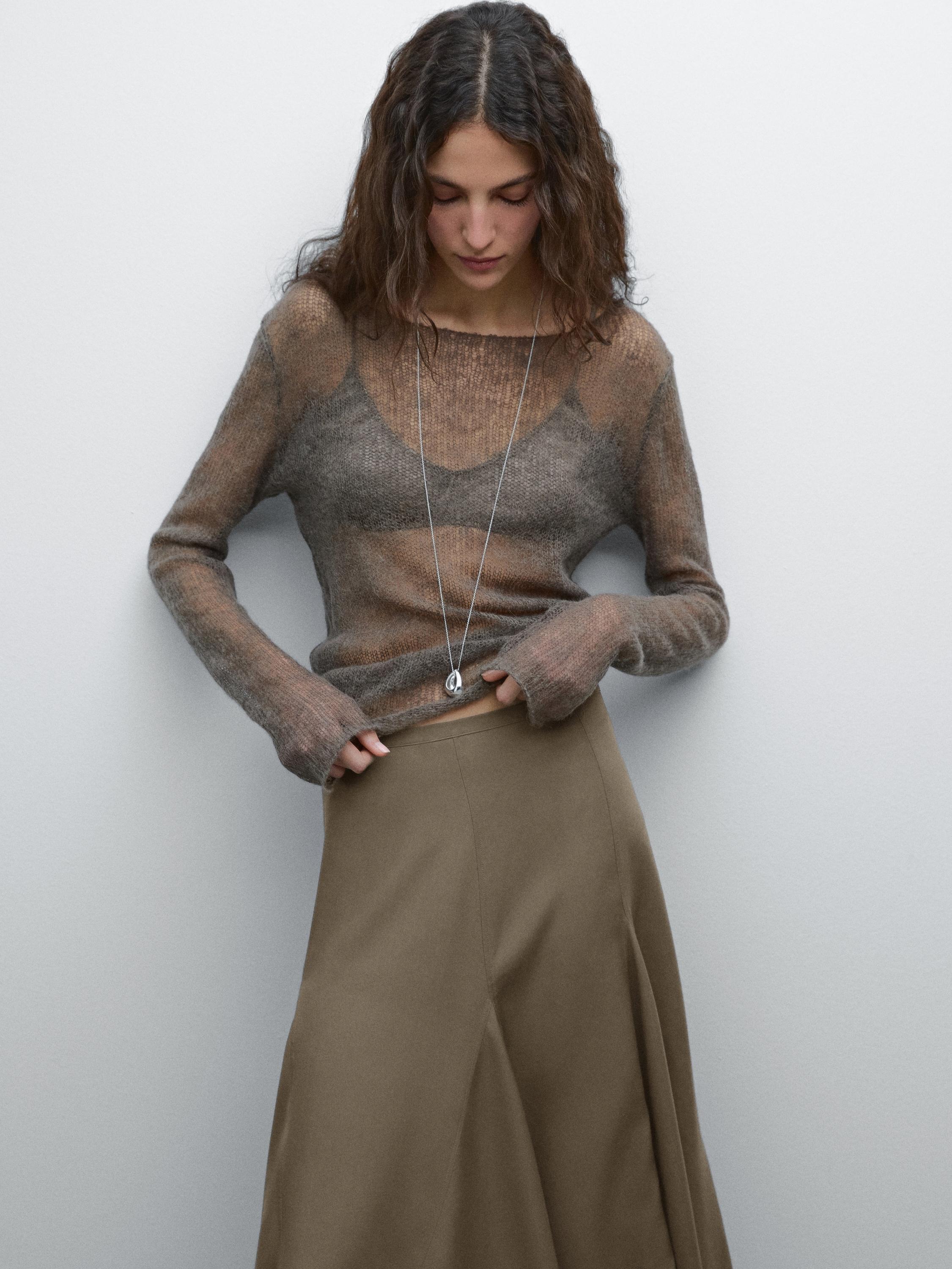 Asymmetric flounce midi skirt