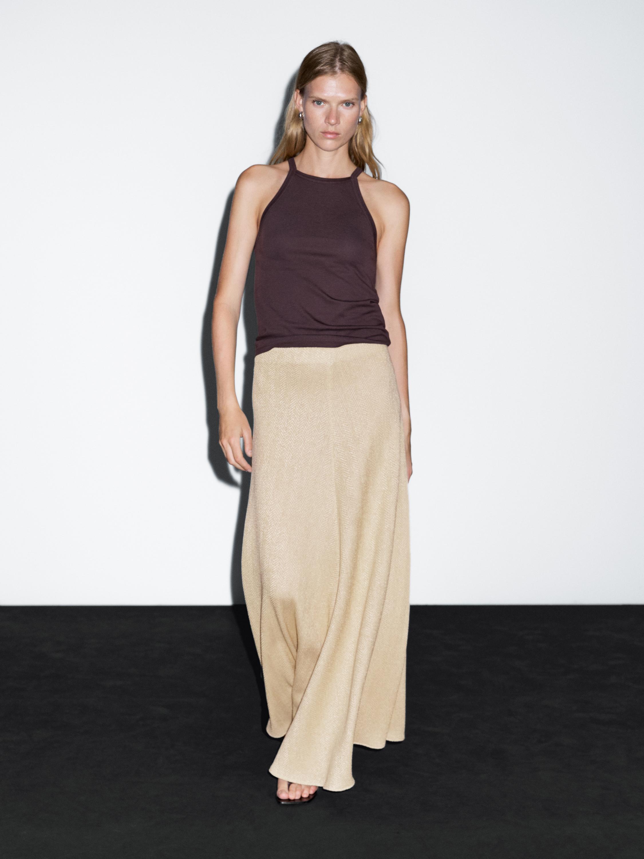 Herringbone long skirt with cotton