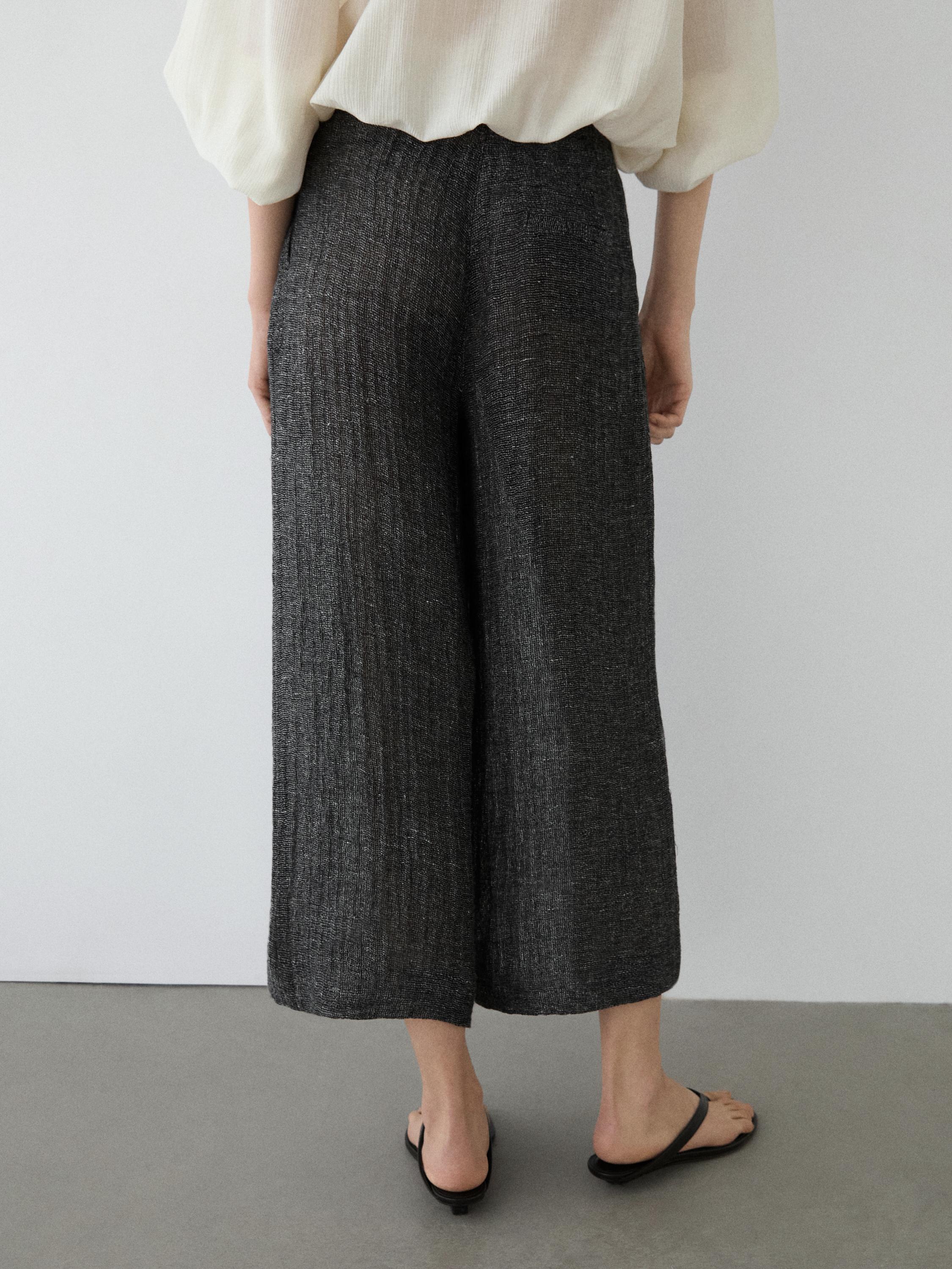 Linen blend melange darted pants — GREY