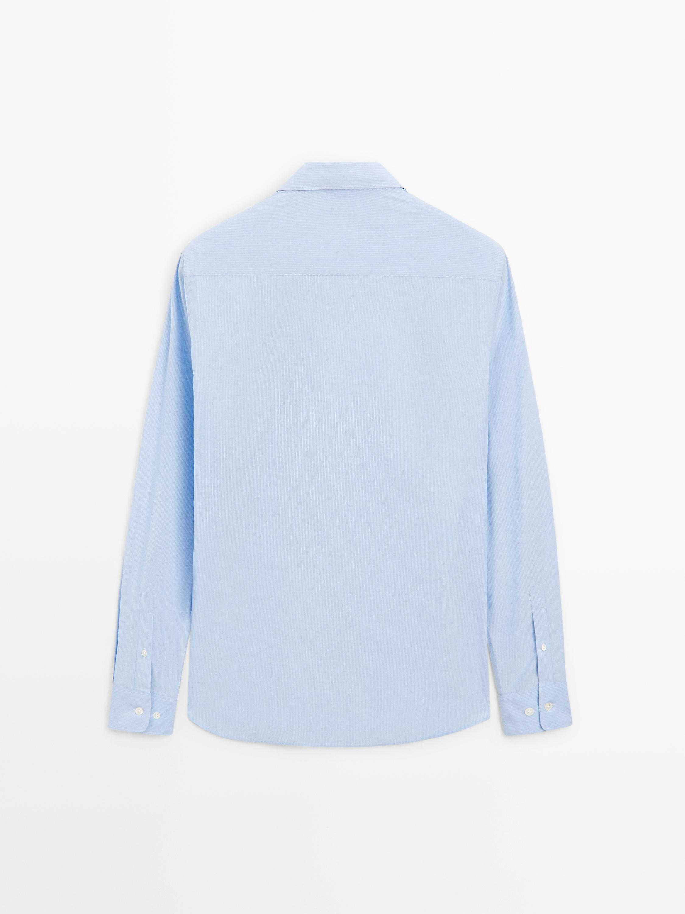Regular fit striped poplin shirt — MEDIUM BLUE