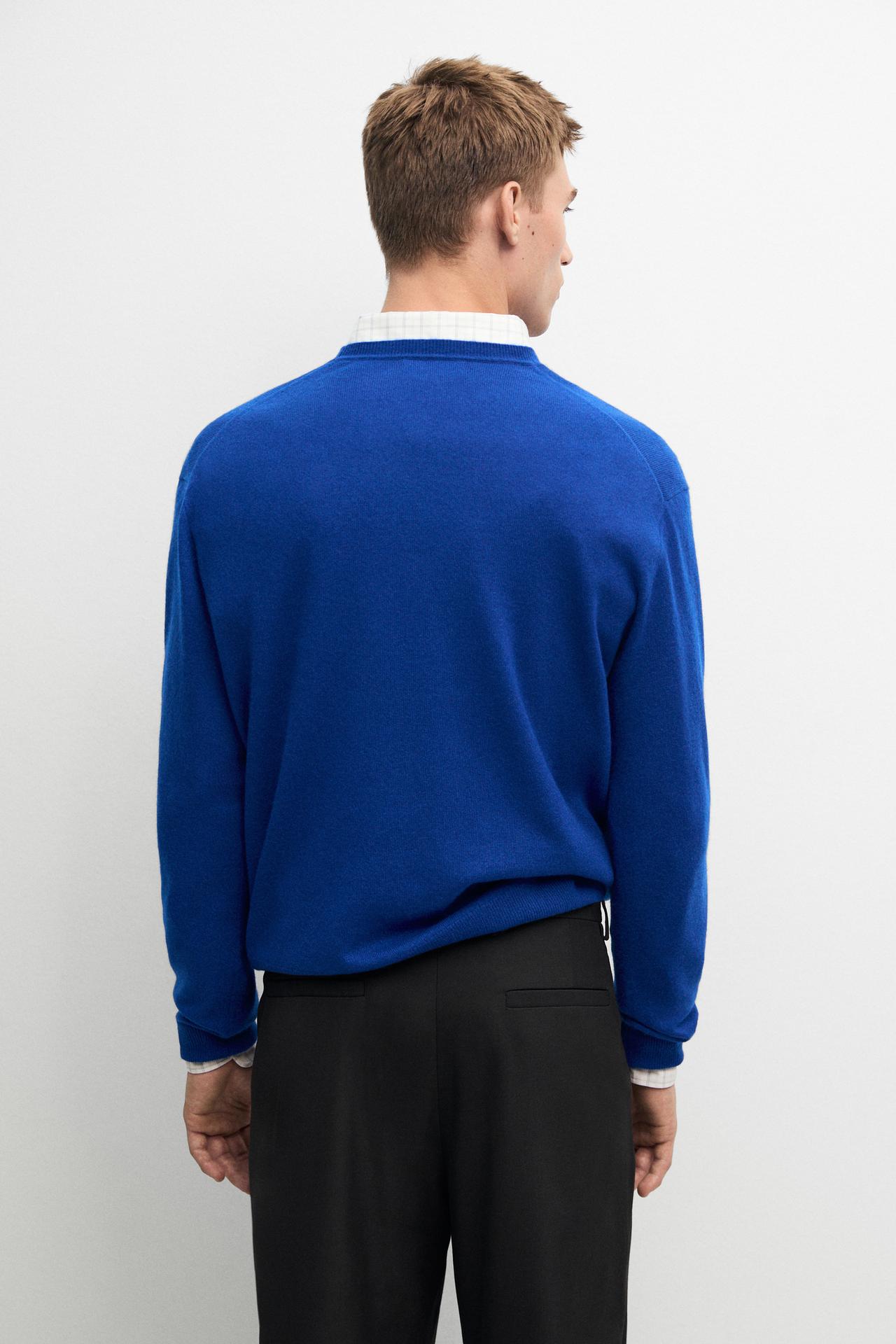 Knit 100% cashmere round neck sweater — Blue