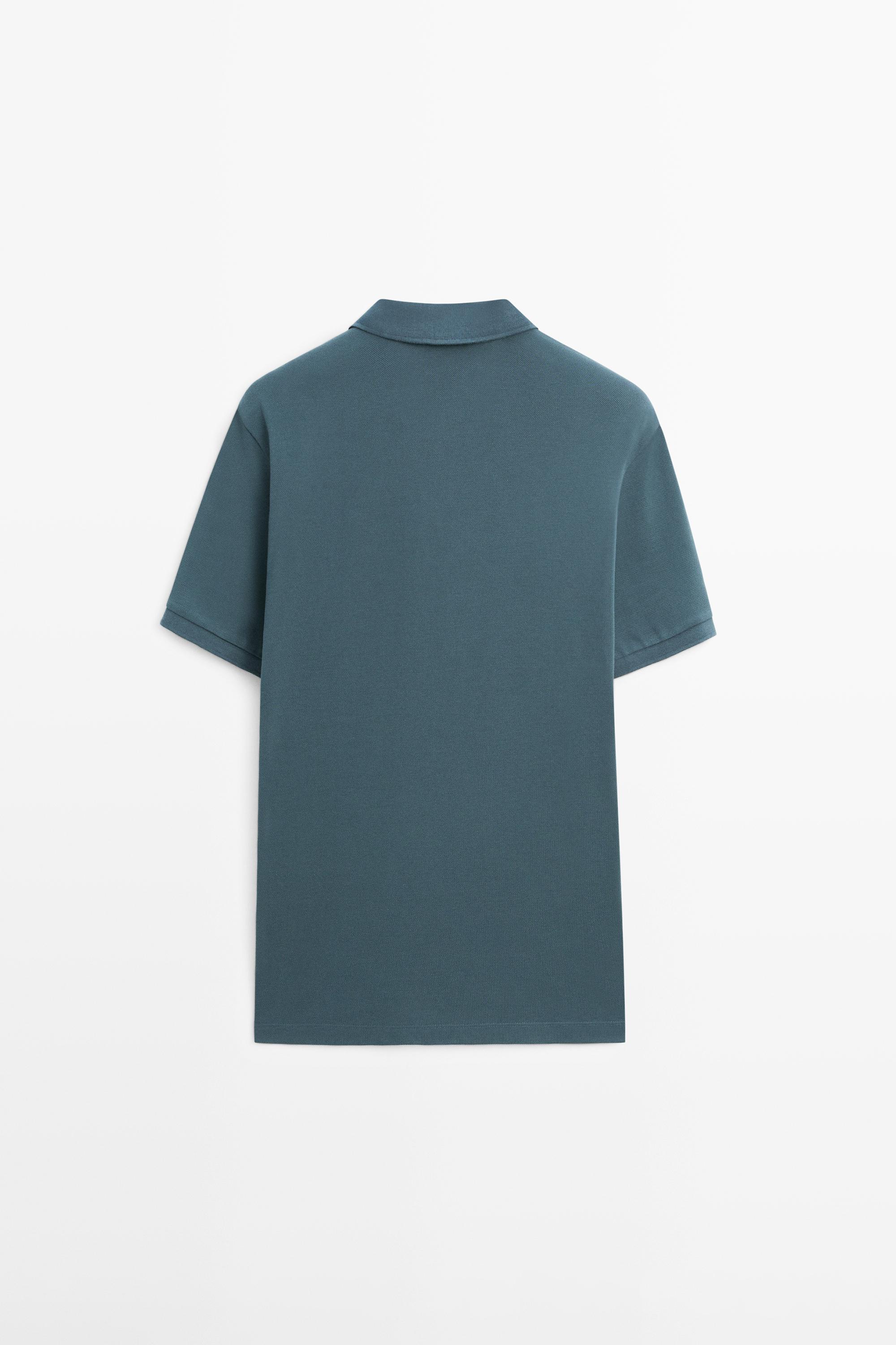 Micro-textured cotton piqué polo shirt — TURQUOISE
