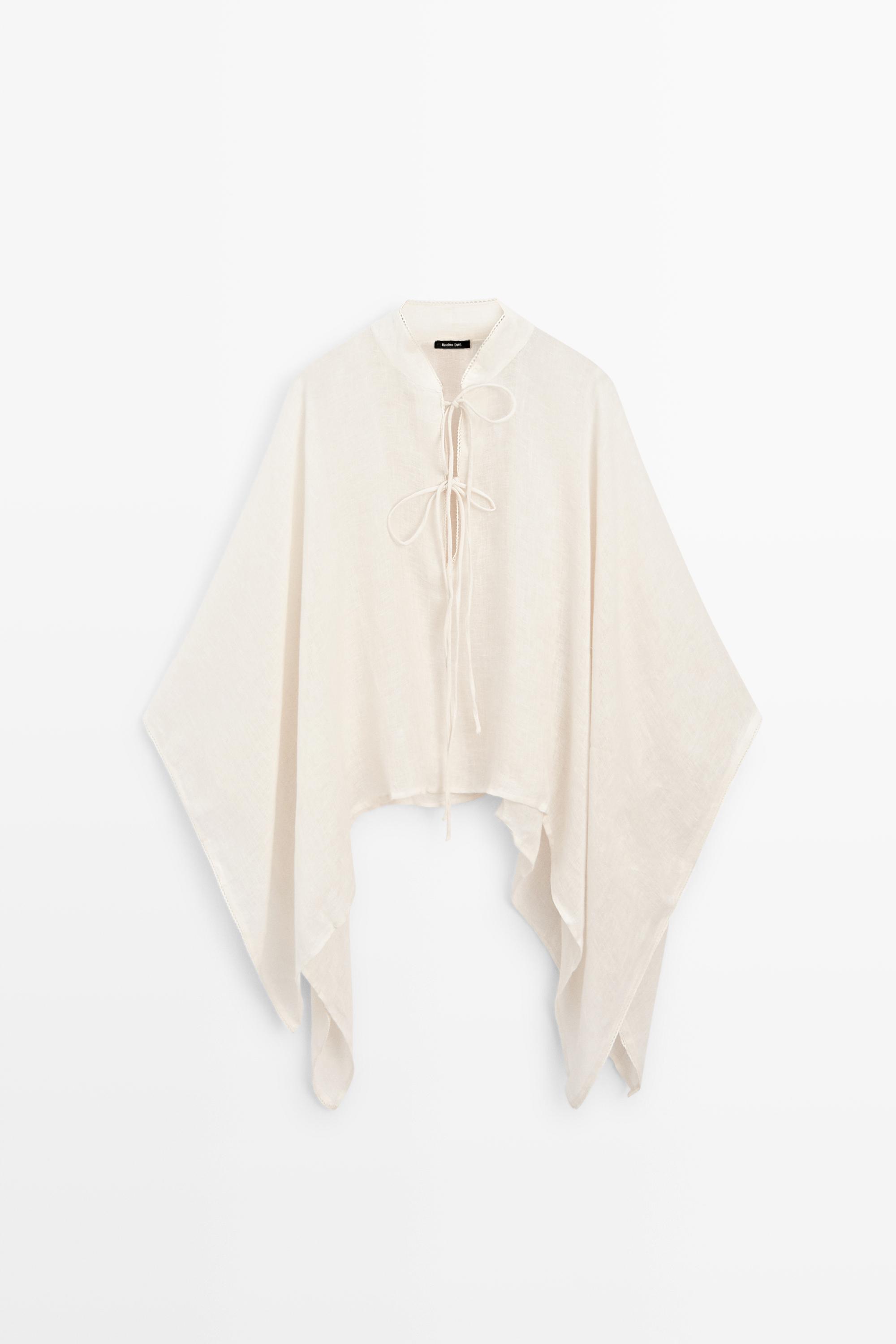 100% linen stand collar cape — CREAM