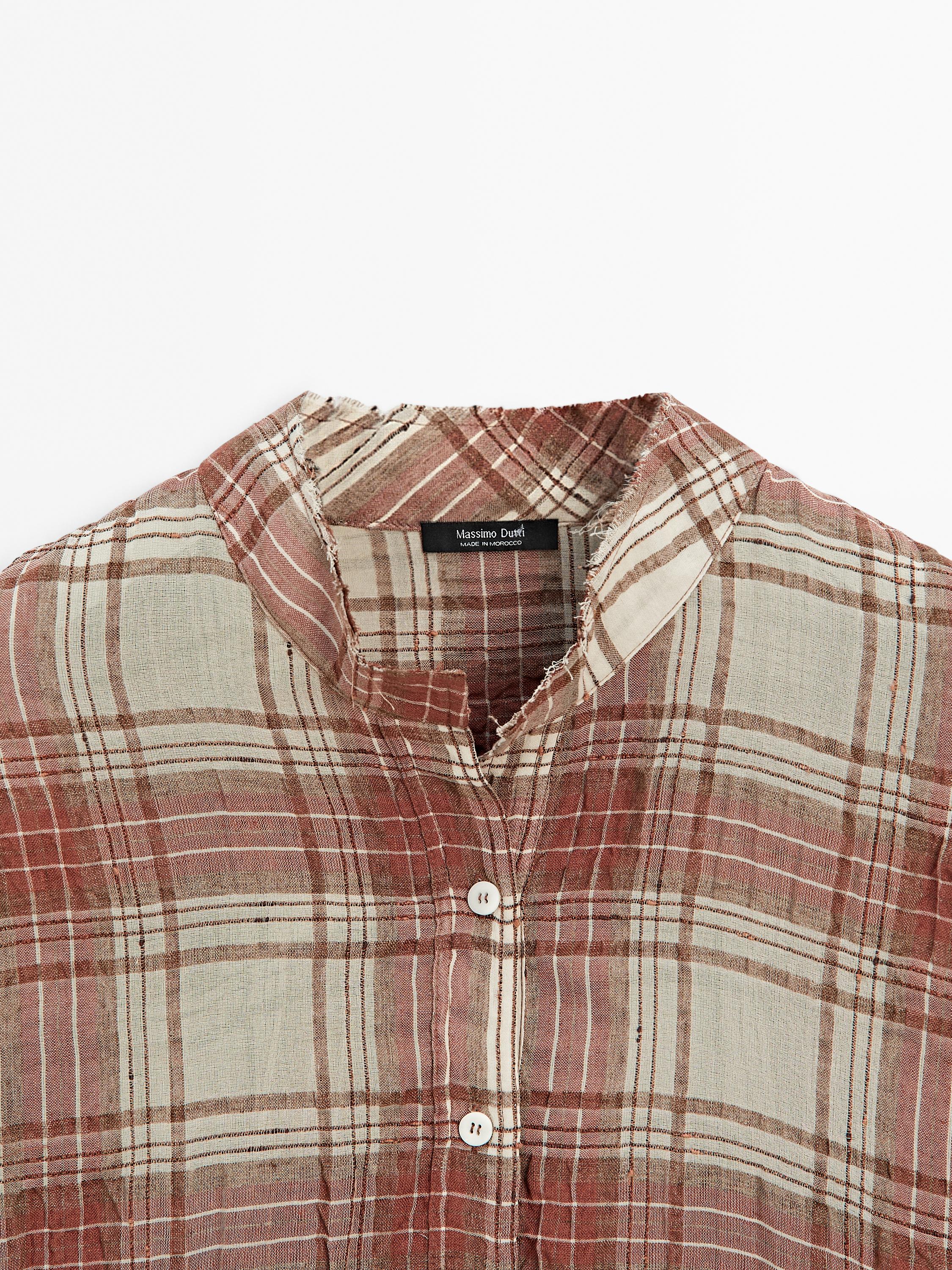 Oversized checked shirt with stand collar
