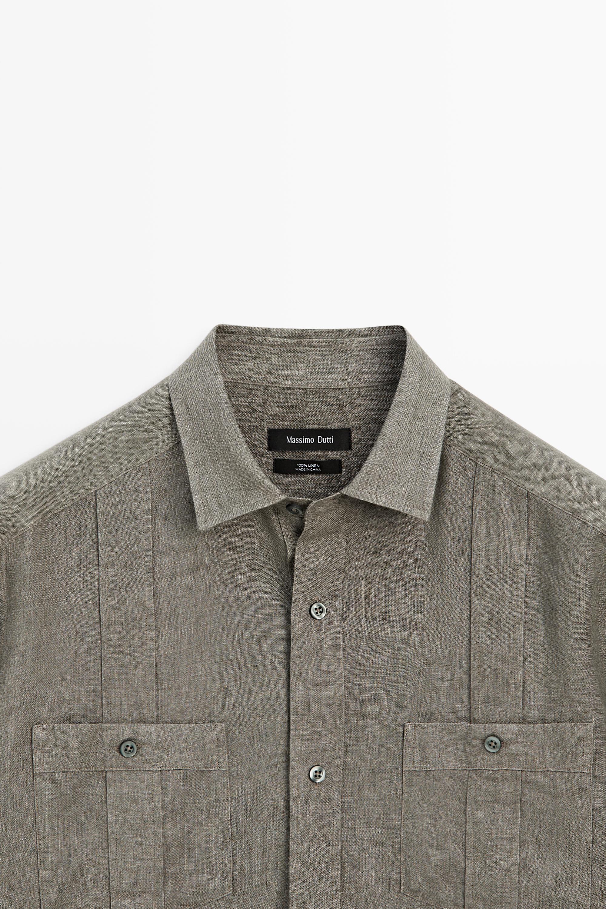 Regular fit 100% linen shirt with pockets — GREEN